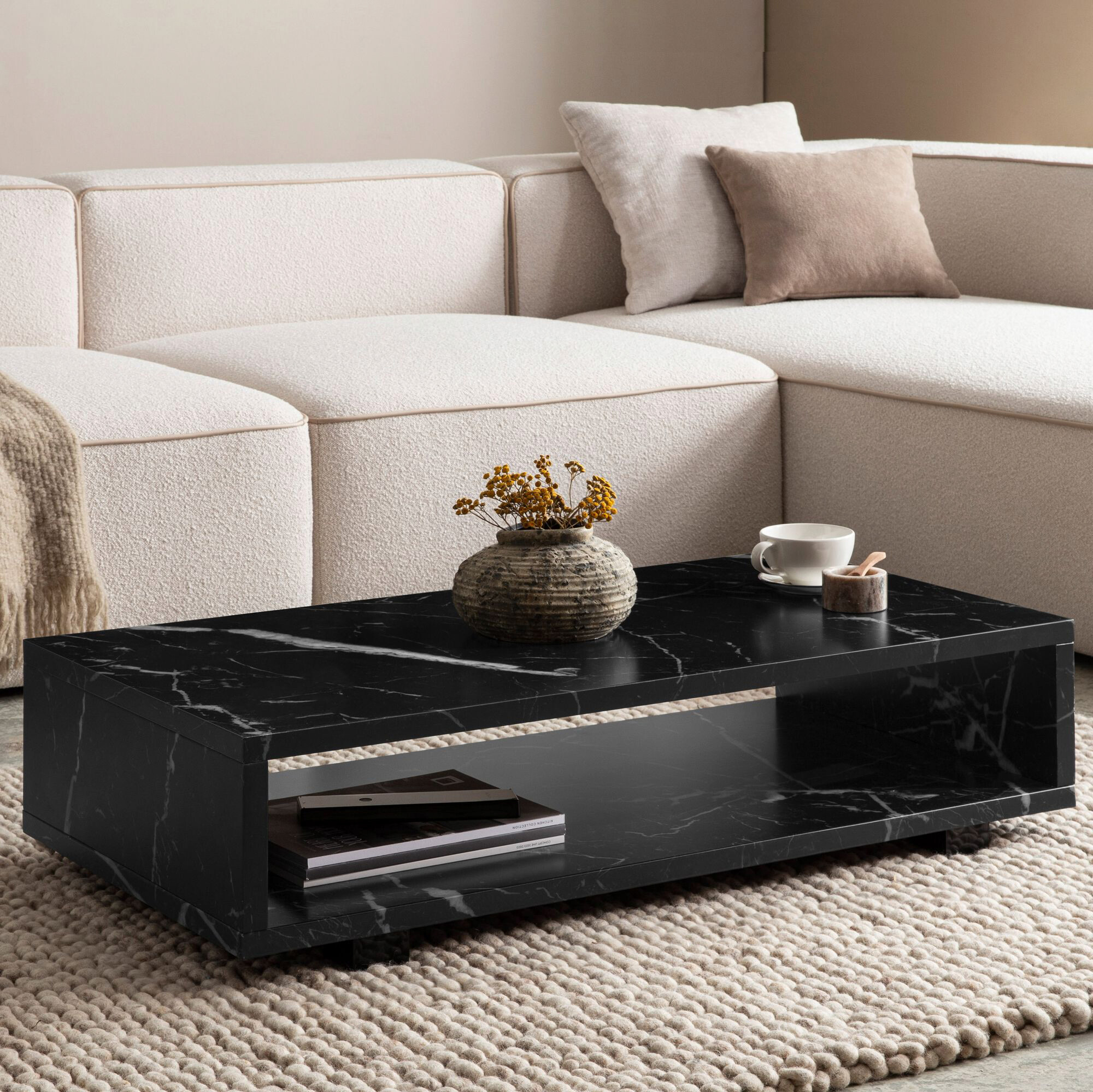 Wohnling Couchtisch schwarz Marmor B/H/T: ca. 100x25x50 cm