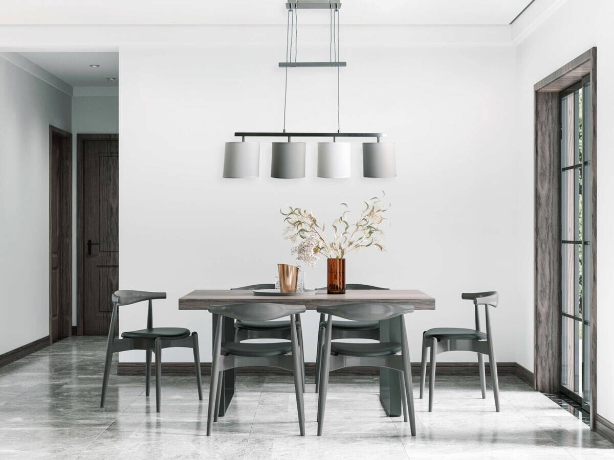 Näve Leuchten Pendelleuchte 7090516 grau Metall Kunststoff Textil B/H/T: ca. 15x116x86 cm E27 4 Brennstellen