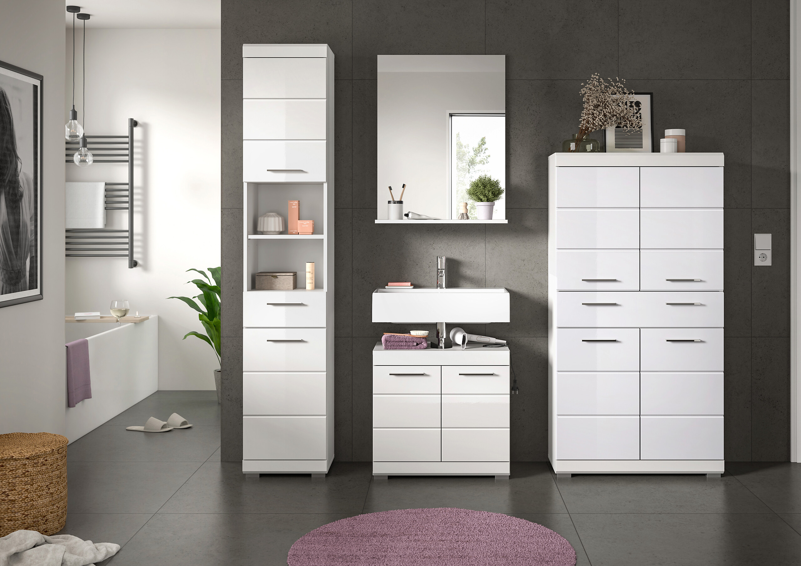 Badezimmer-Set Scout weiß weiß Hochglanz B/H/T: ca. 186x191x34 cm