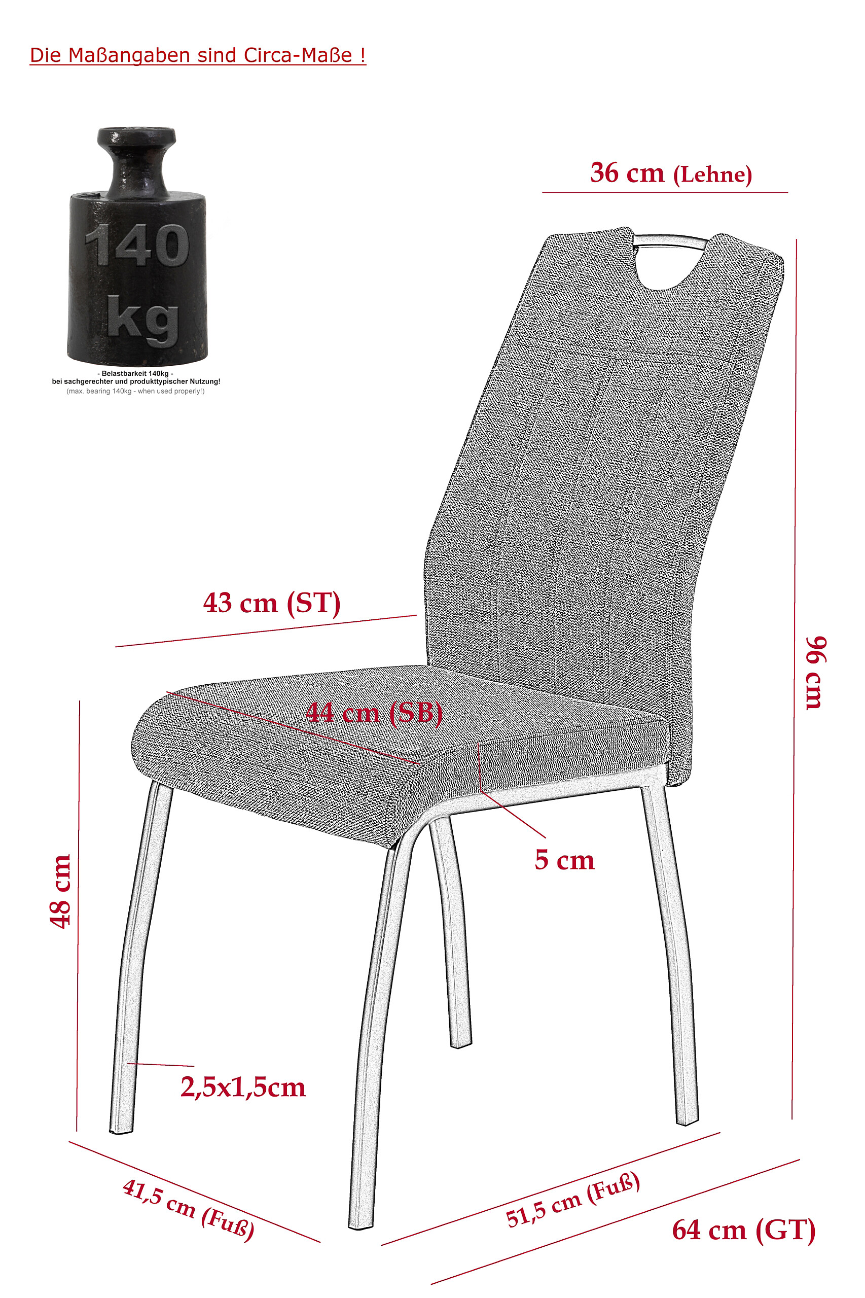 Stuhl 4er Set ELIF III anthrazit grau Microfaser Metall B/H/T: ca. 44x96x64 cm