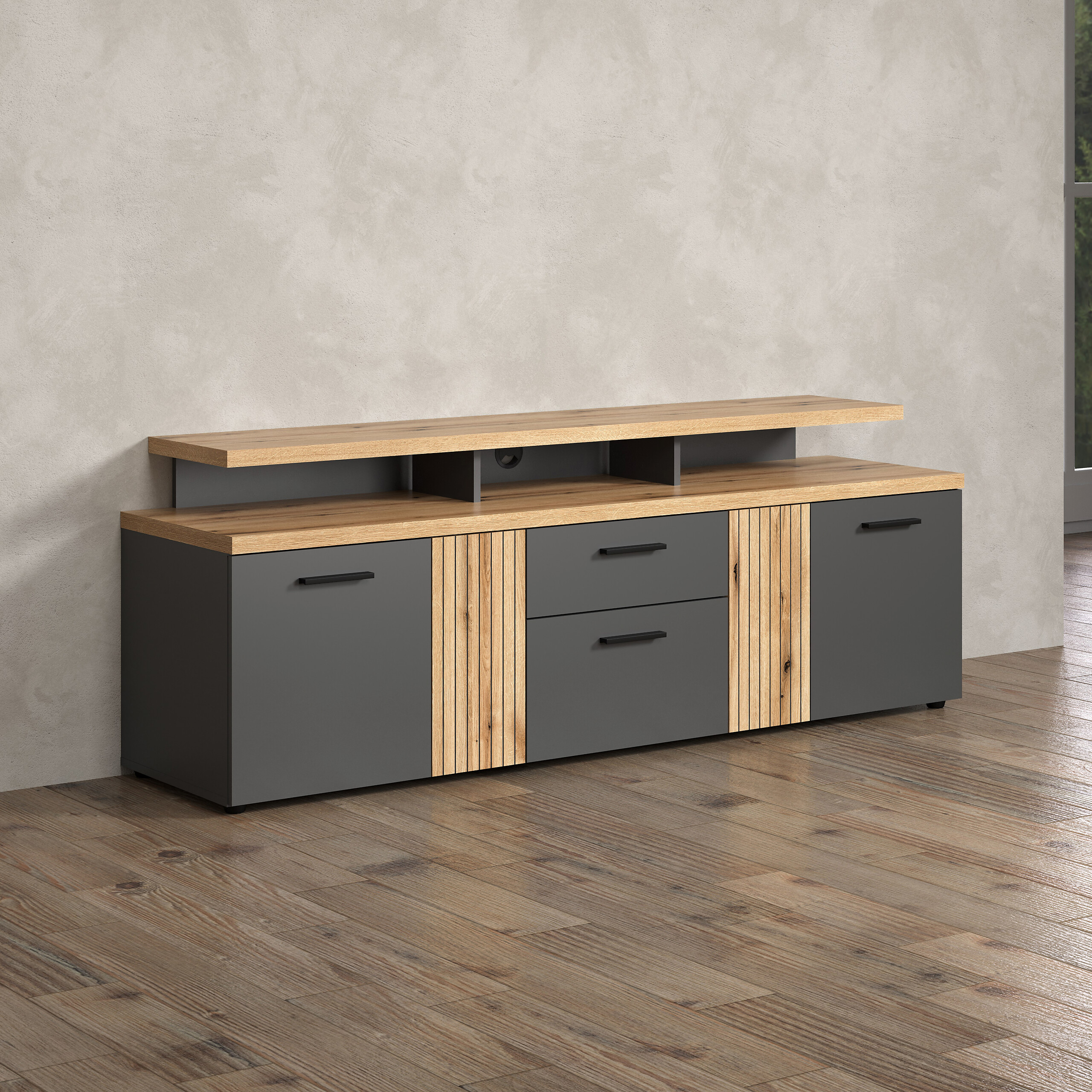 TV-Lowboard Esteban Eiche Evoke Oak Nachbildung anthrazit B/H/T: ca. 180x66x47 cm