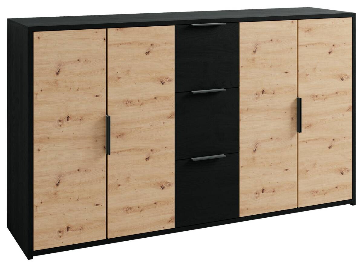 Kommode RIMINI schwarz Eiche Nachbildung B/H/T: ca. 139x80x39 cm