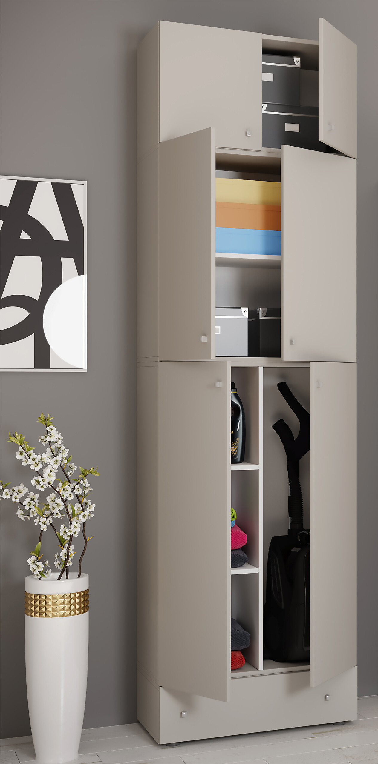 Putzschrank Lona grau weiß B/H/T: ca. 70x240x39 cm