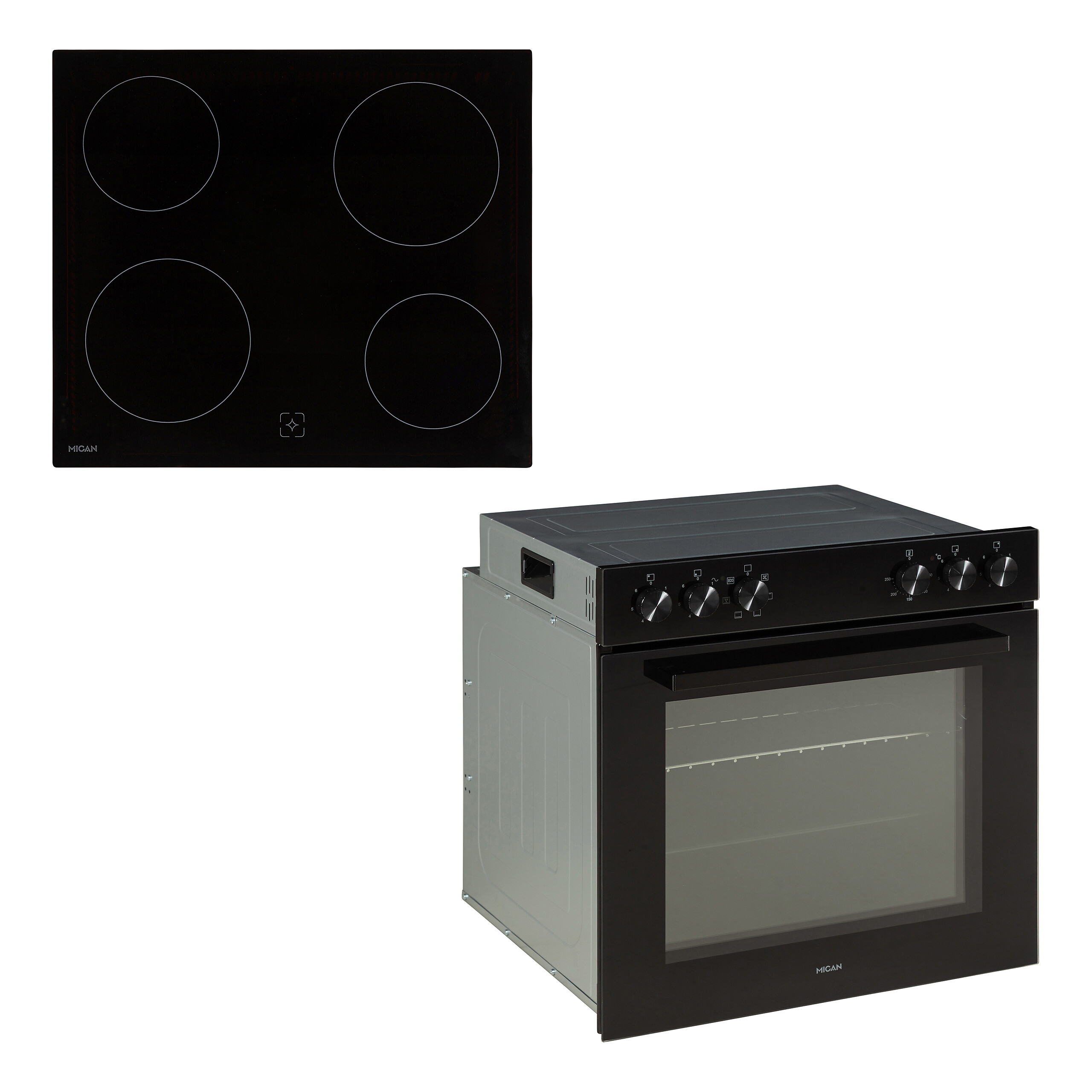 Mican Einbauherdset HSU73S schwarz Edelstahl B/H/T: ca. 59,5x59,5x57,5 cm