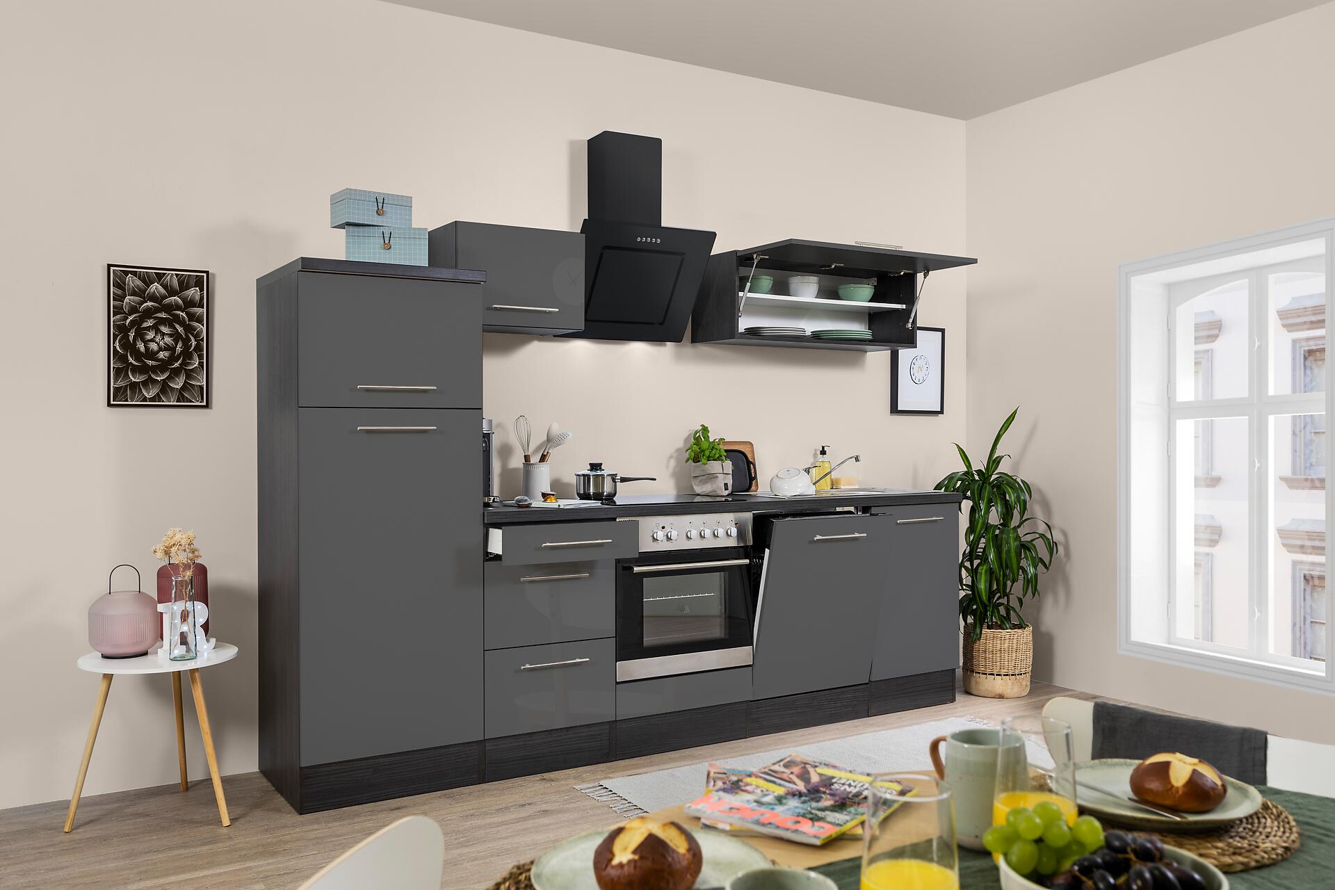 Respekta Küchenblock Premium grau hochglänzend B/H/T: ca. 280x200x60 cm