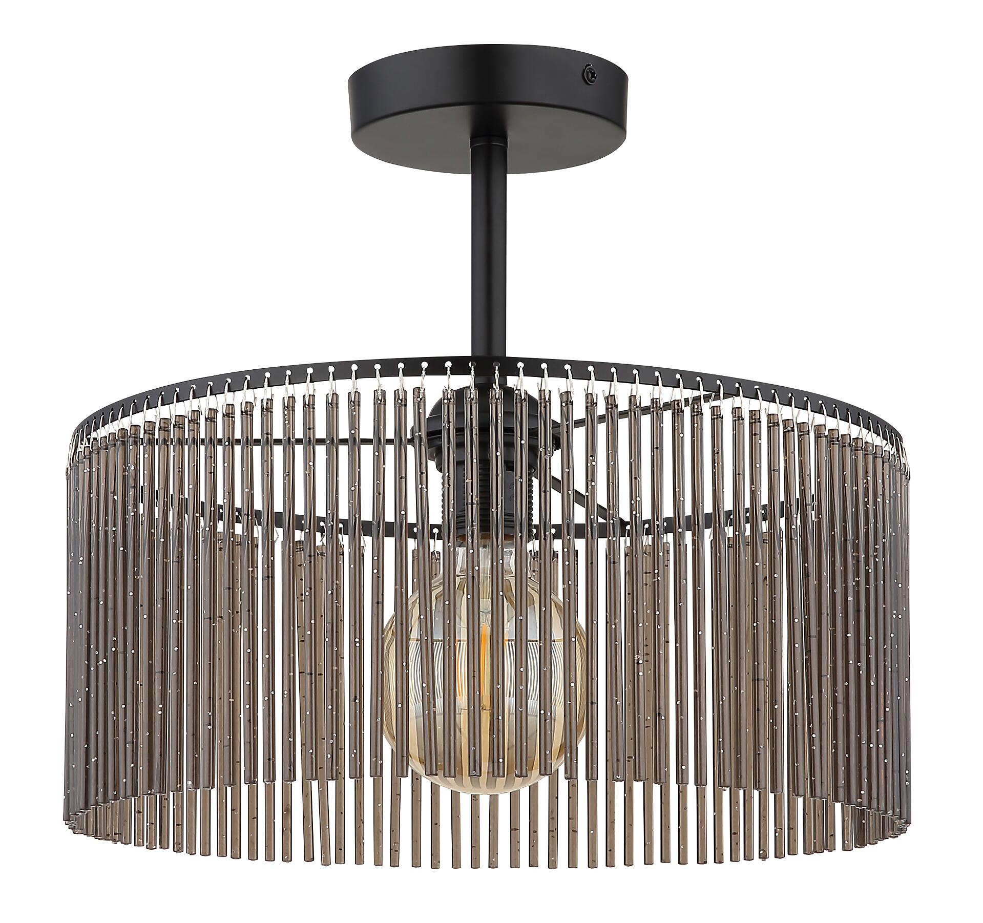 GLOBO Deckenleuchte Leeds schwarz Rauch Metall Kunststoff H/D: ca. 32x35 cm E27 1 Brennstellen