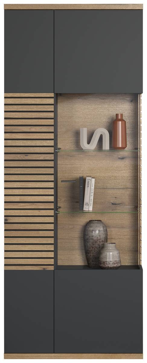 Vitrine Norris anthrazit Eiche Evoke Coast Nachbildung B/H/T: ca. 80x204x37 cm