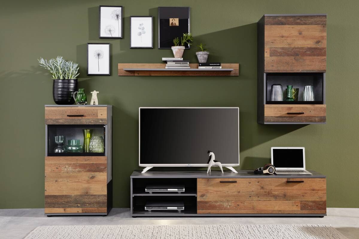 Wohnwand Mango Old Wood Nachbildung Matera Nachbildung B/H/T: ca. 246x182x37 cm