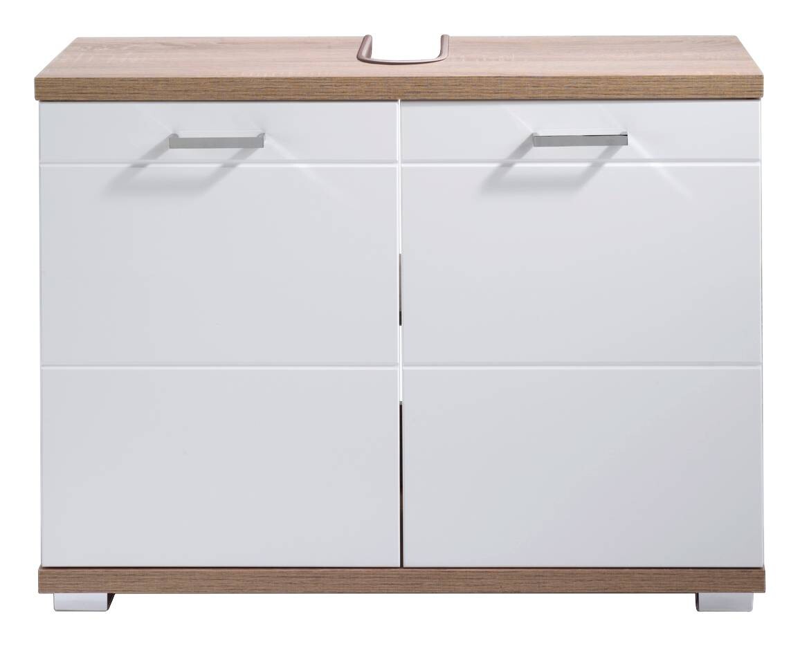 Waschbeckenunterschrank NEBRASKA Eiche Nachbildung weiß Hochglanz silber verchromt B/H/T: ca. 80x59x31,5 cm