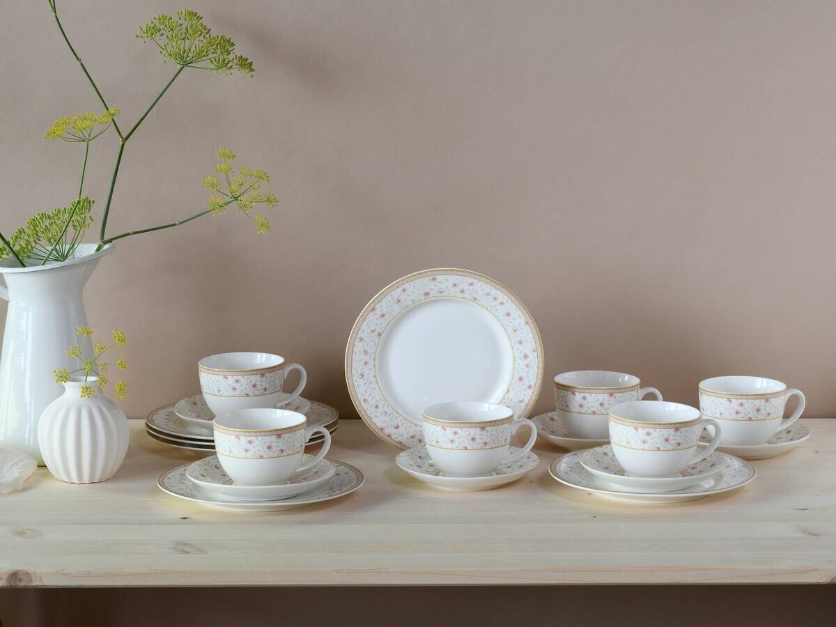 CreaTable Kaffeeservice Emilia weiß Porzellan 18 tlg.