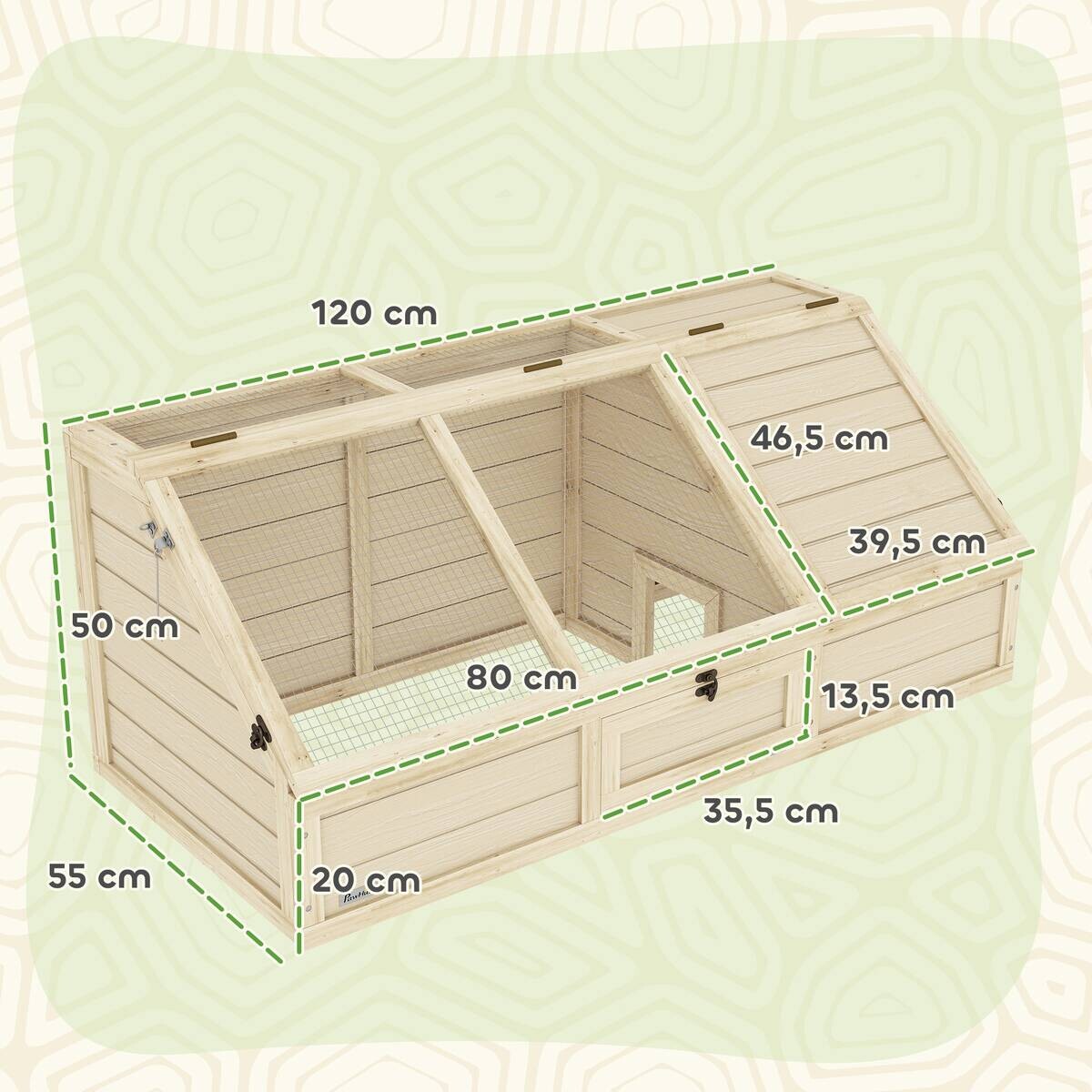 PawHut Schildkrötenhaus Holzoptik Holz B/H/L: ca. 55x50x120 cm