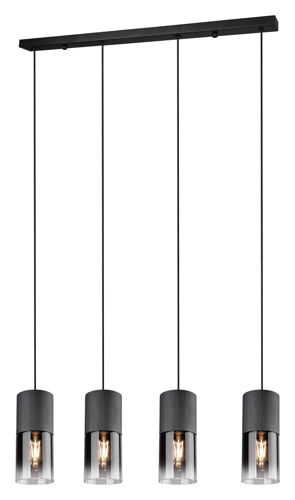 Reality Pendelleuchte Robin schwarz Rauch Metall Glas B/H/D: ca. 81x150x10 cm E27 4 Brennstellen