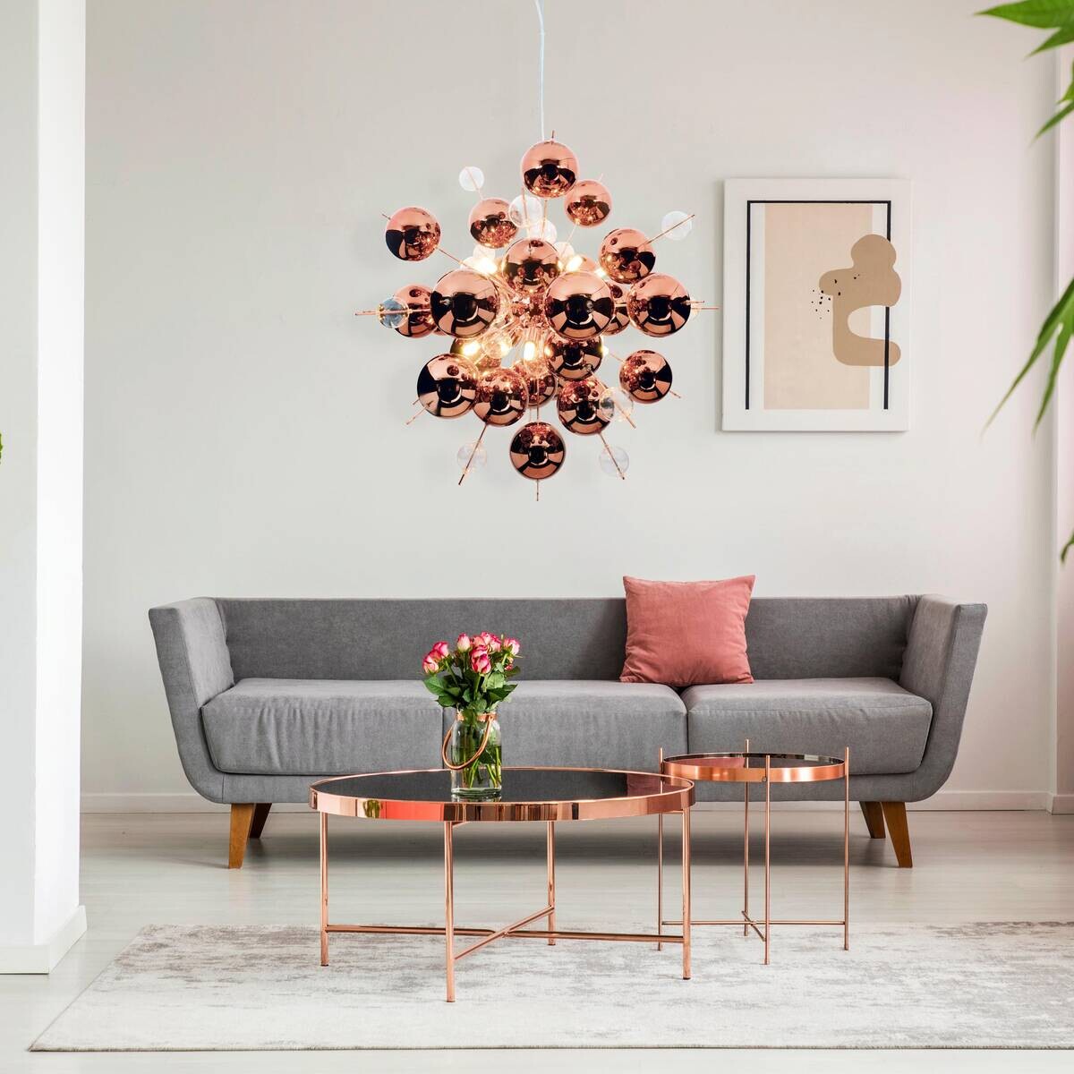 Näve Leuchten Pendelleuchte 7026447 Kupfer Glas Metall B/H/T: ca. 65x150x65 cm G9 10 Brennstellen