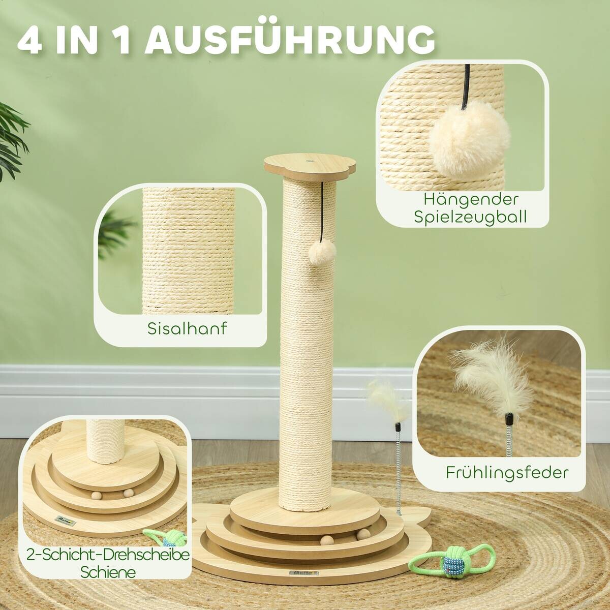 PawHut Kratzstamm Eiche Sisal B/H/L: ca. 45x69x45 cm