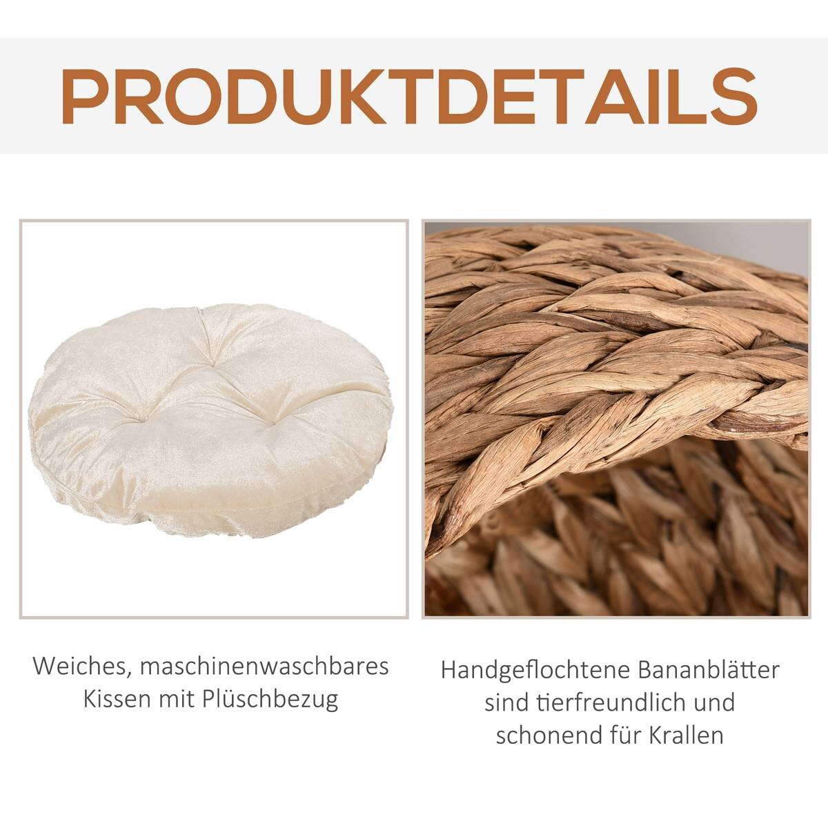 PawHut Katzenhaus natur Wasserhyazinthe H/L: ca. 60x42 cm