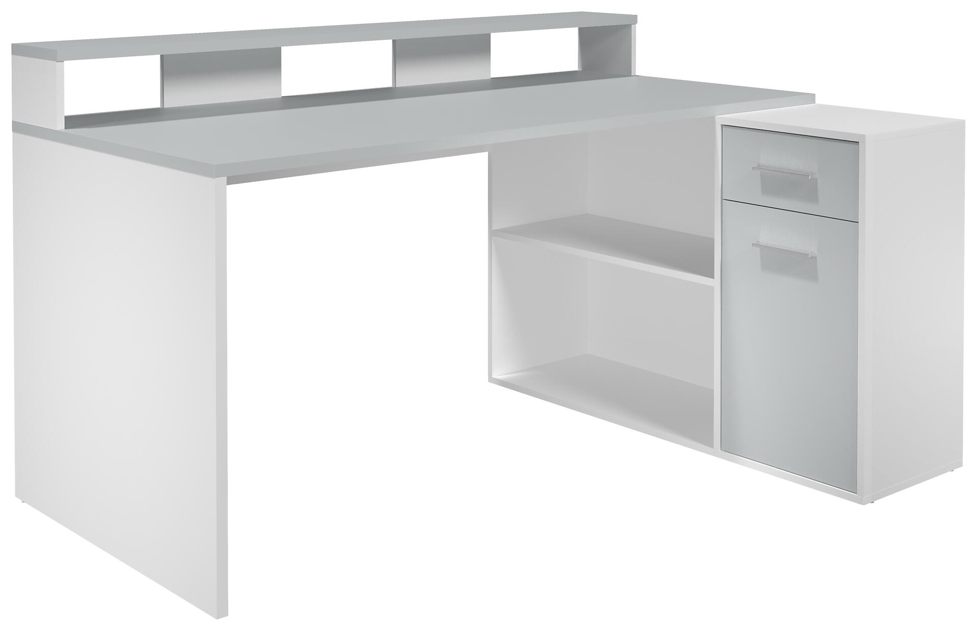 Schreibtisch Gamer hellgrau matt weiß matt B/H/T: ca. 160x92x115 cm