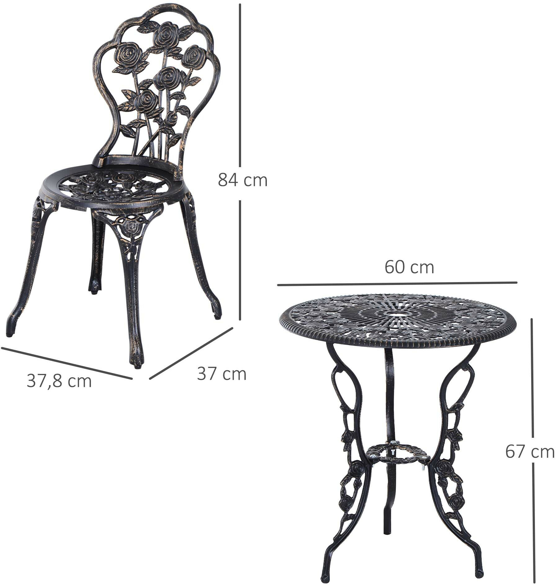 Outsunny Bistro-Set bronze Alu B/H/L: ca. 60x67x60 cm