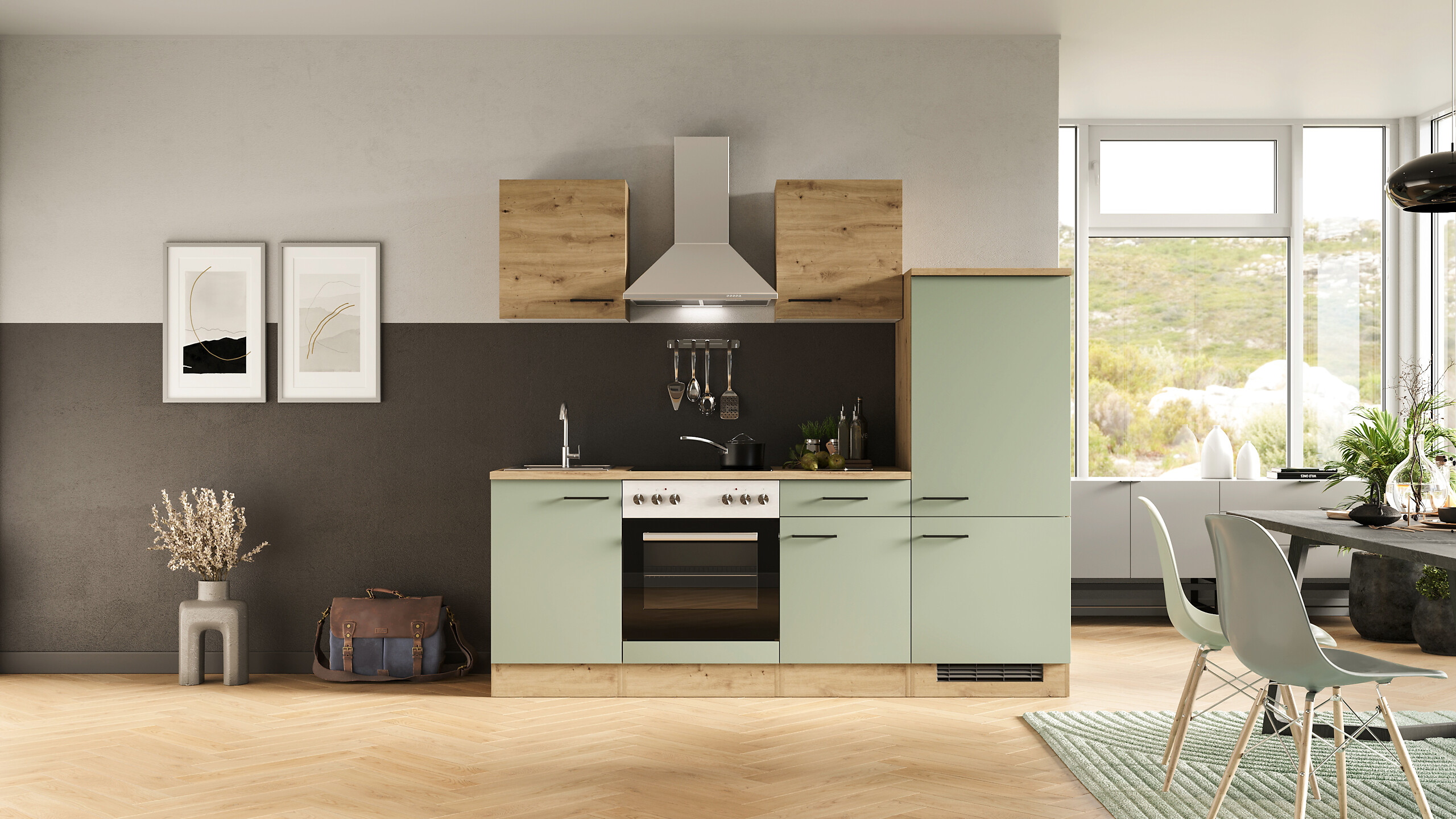 Küchenblock Cara grün matt B/H/T: ca. 220x200x60 cm