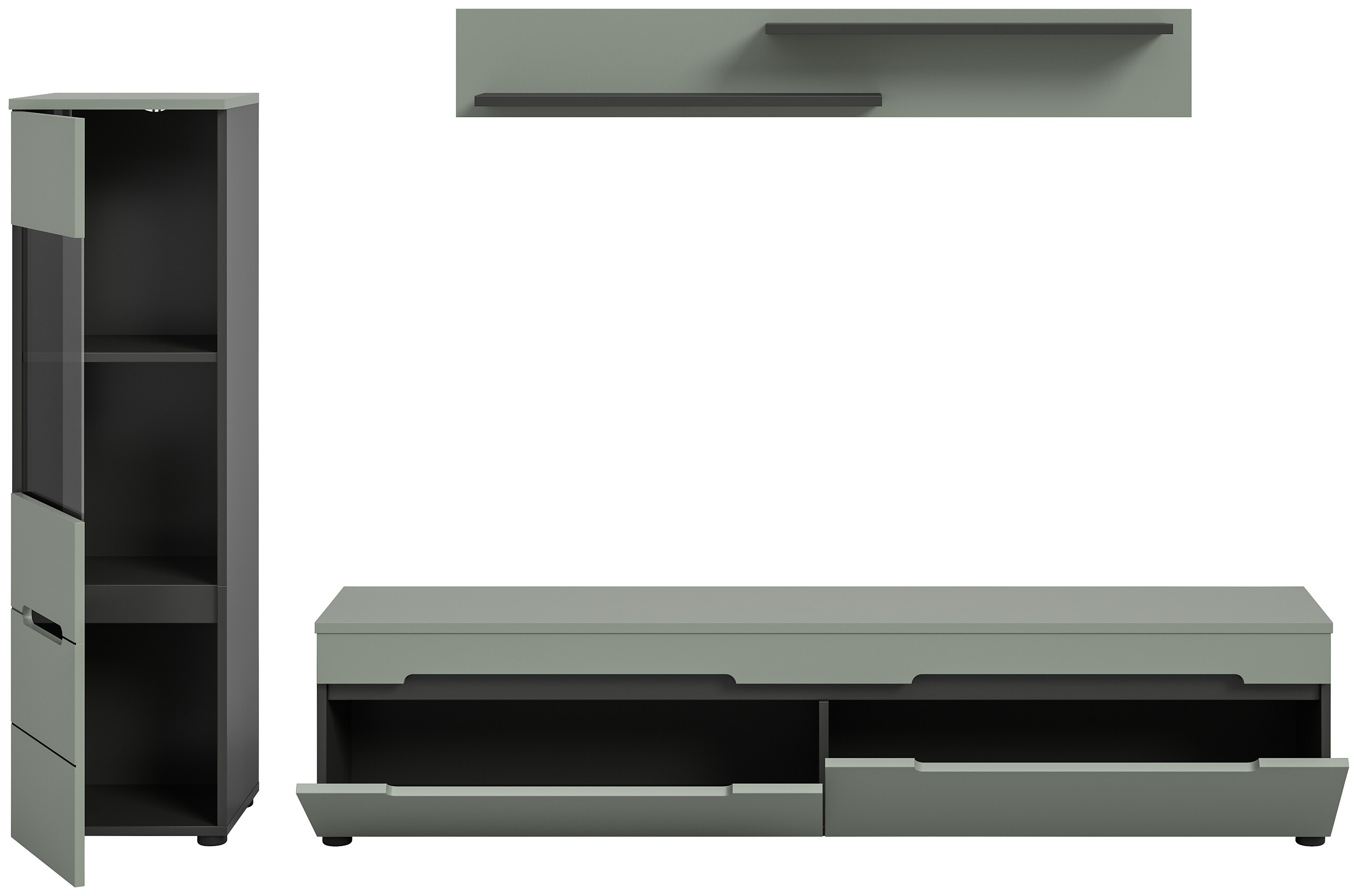 Wohnwand Canu grün basaltgrau Nachbildung B/H/T: ca. 221x141x33 cm