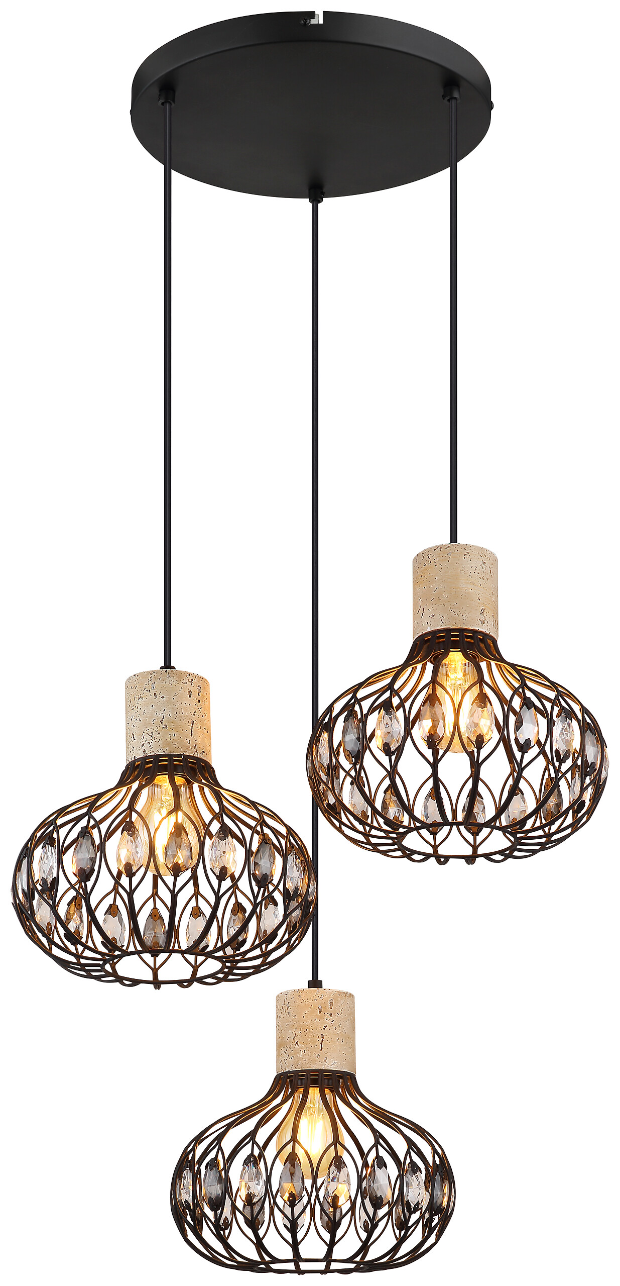 GLOBO Hängeleuchte Rauch grau mattschwarz Glas Metall H/D: ca. 150x47 cm E27 3 Brennstellen