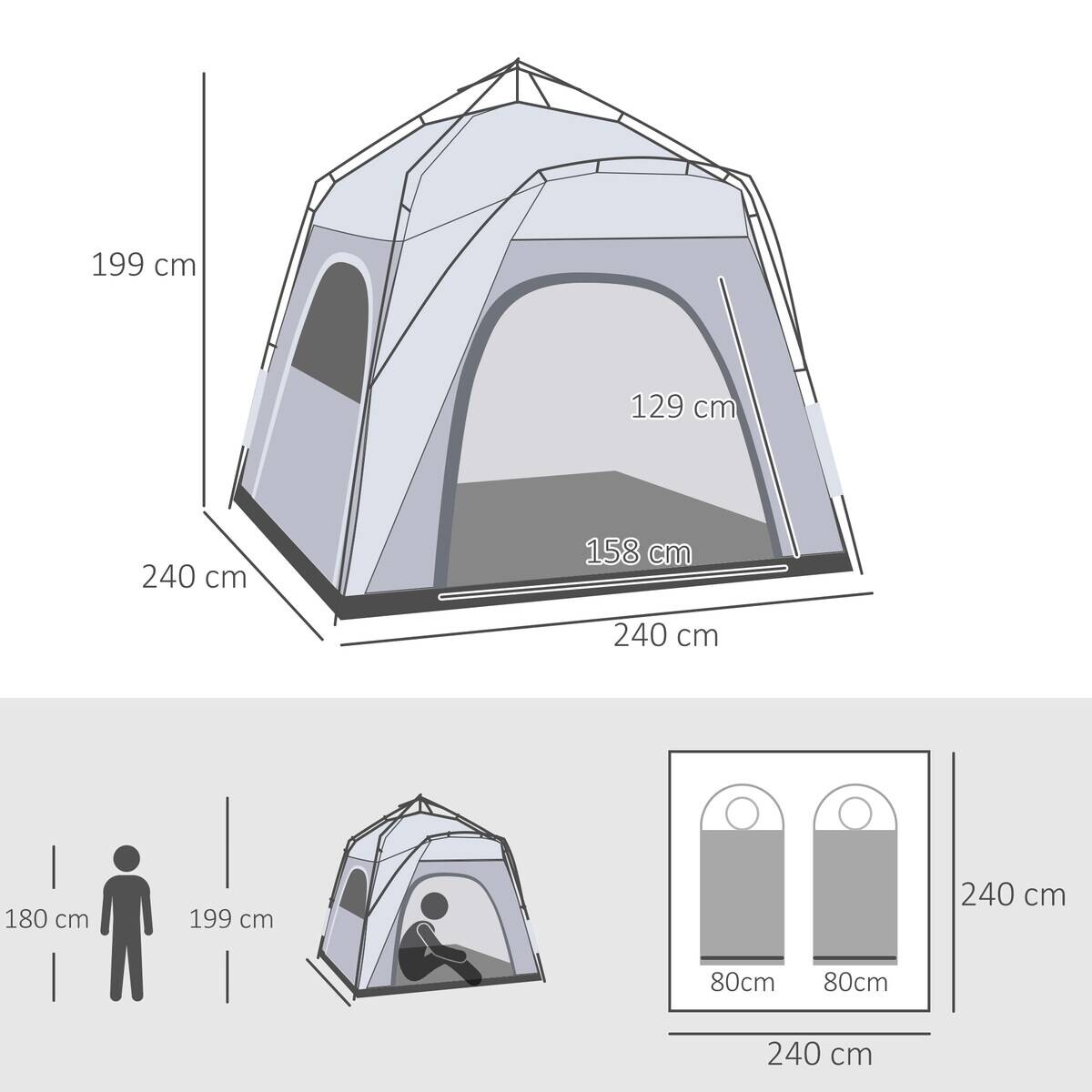Outsunny Campingzelt hellgrau Aluminium B/H/L: ca. 240x199x240 cm
