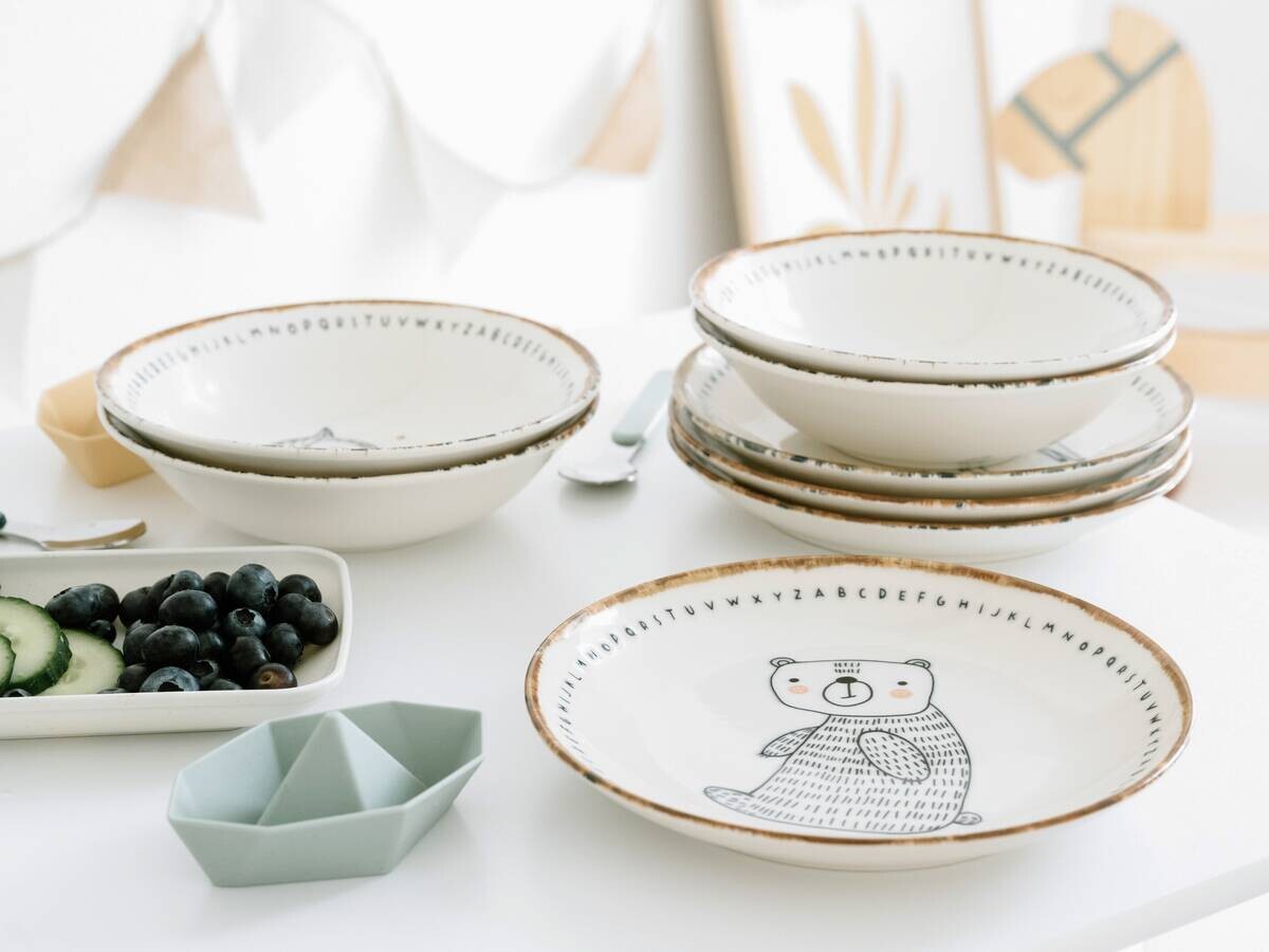 CreaTable Tellerset Freunde des Waldes beige Steinzeug D: ca. 21 cm