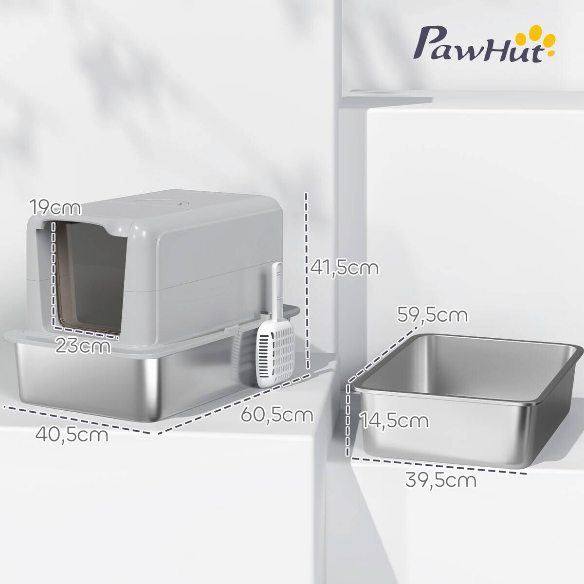 PawHut Katzentoilette grau Kunststoff B/H/L: ca. 60,5x41,5x40,5 cm