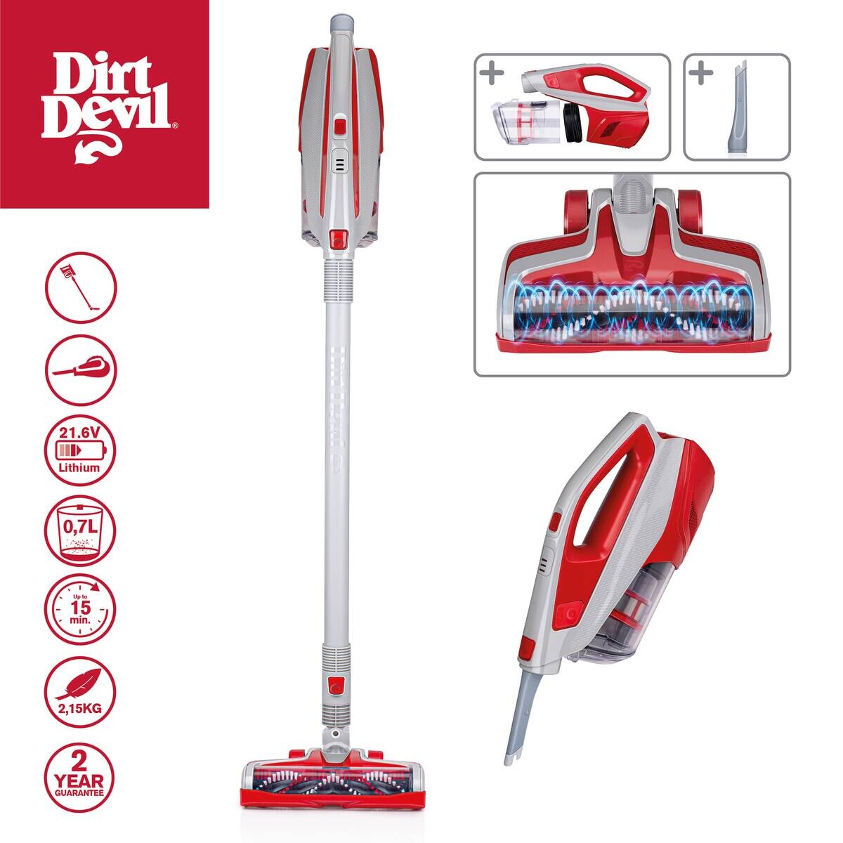 Dirt Devil Hand-/Stielstaubsauger DD9003 grau rot