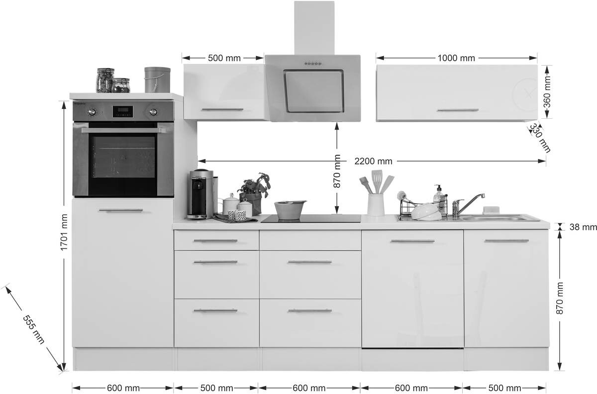 Respekta Küchenblock Amanda schwarz Hochglanz B/H/T: ca. 280x200x60 cm