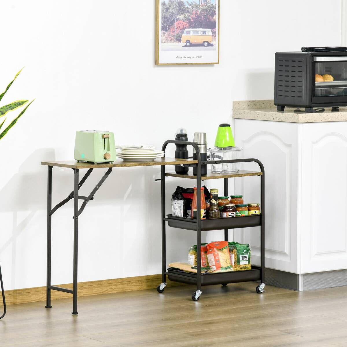 HOMCOM Küchenwagen braun Polypropylen B/H/L: ca. 36,5x118x82 cm