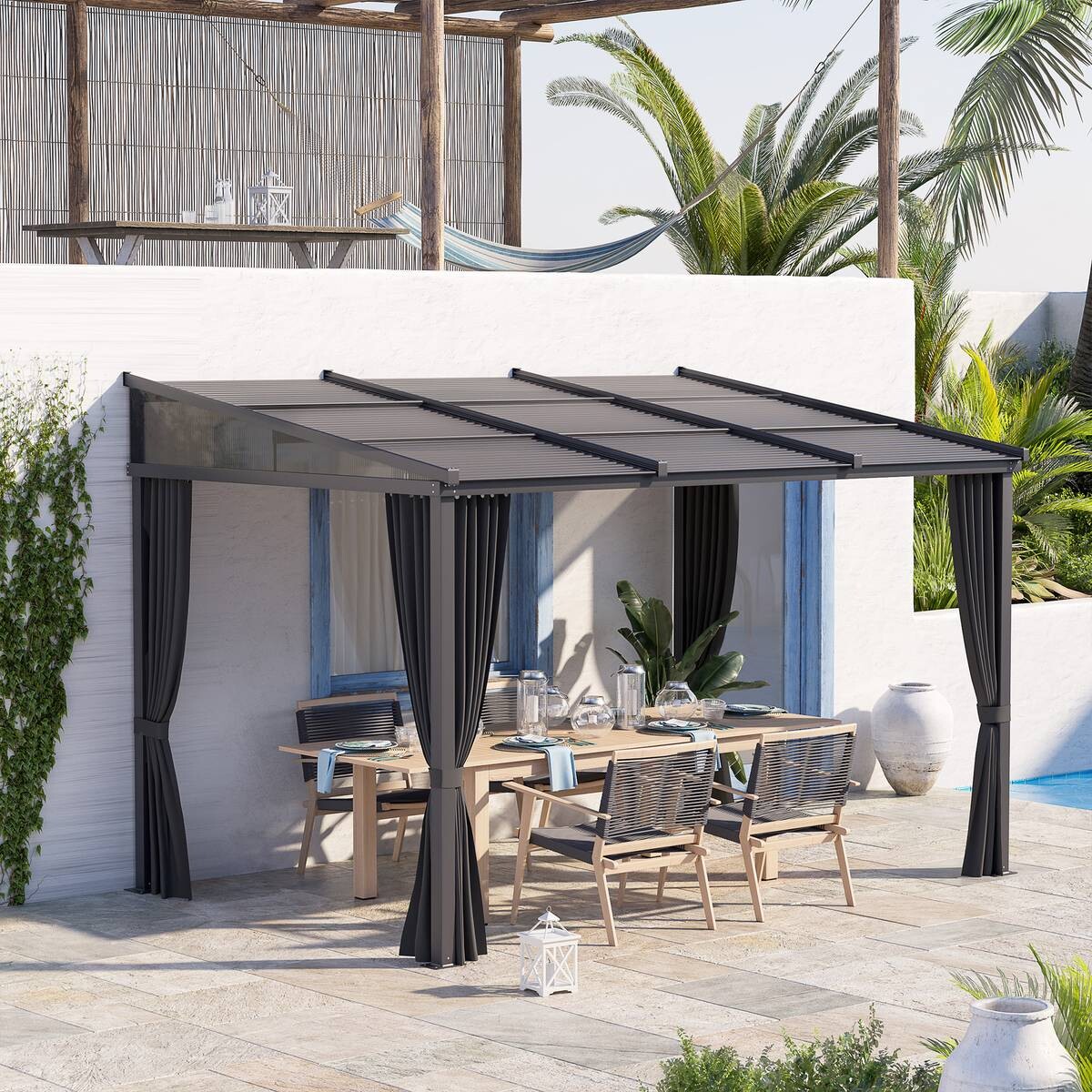 Outsunny Pergola mit Schiebeelementen grau Polyester B/H/L: ca. 255x242x365 cm