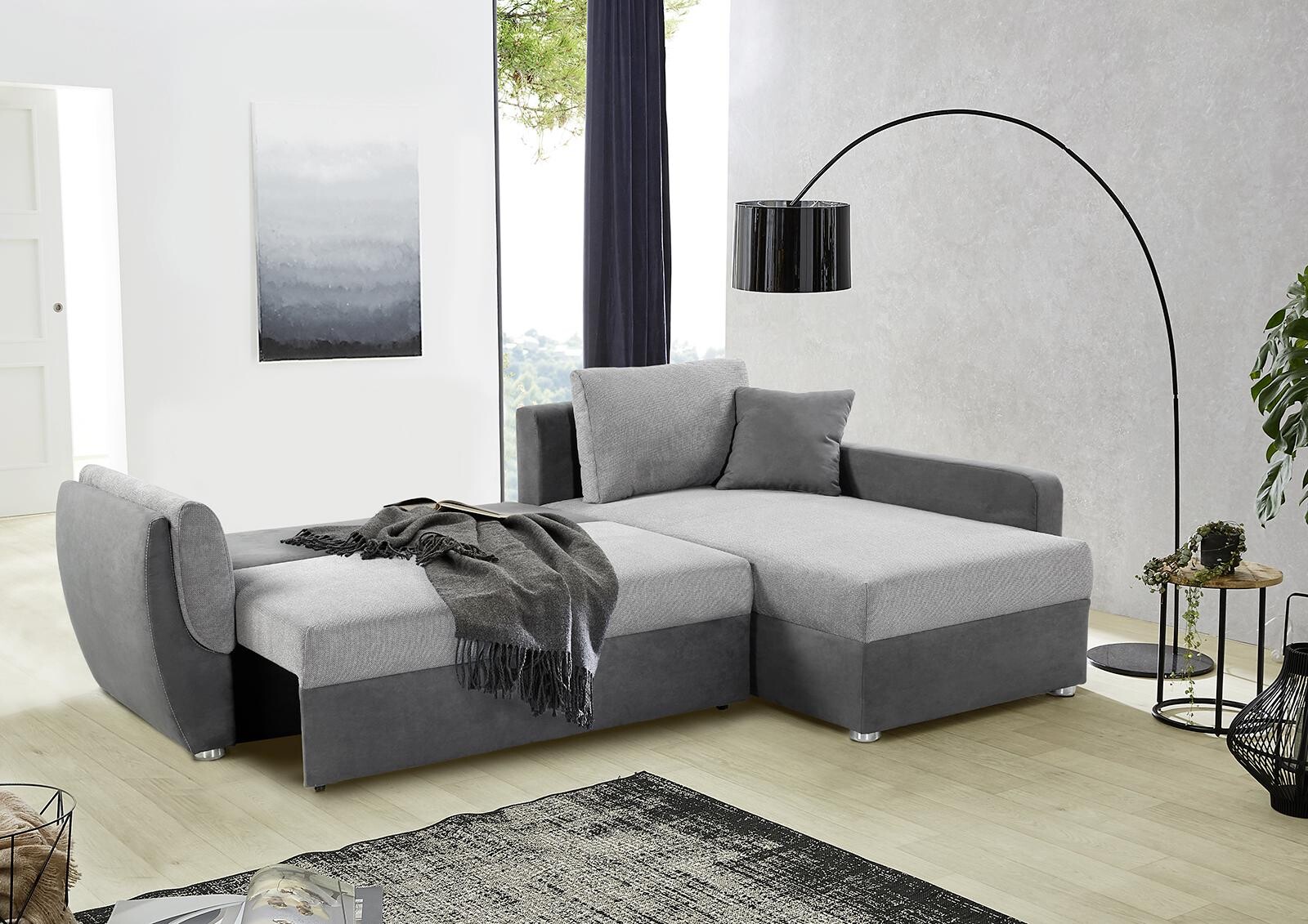 Ecksofa mit Bettfunktion und Bettkasten grau anthrazit B/H/T: ca. 247x82x178 cm