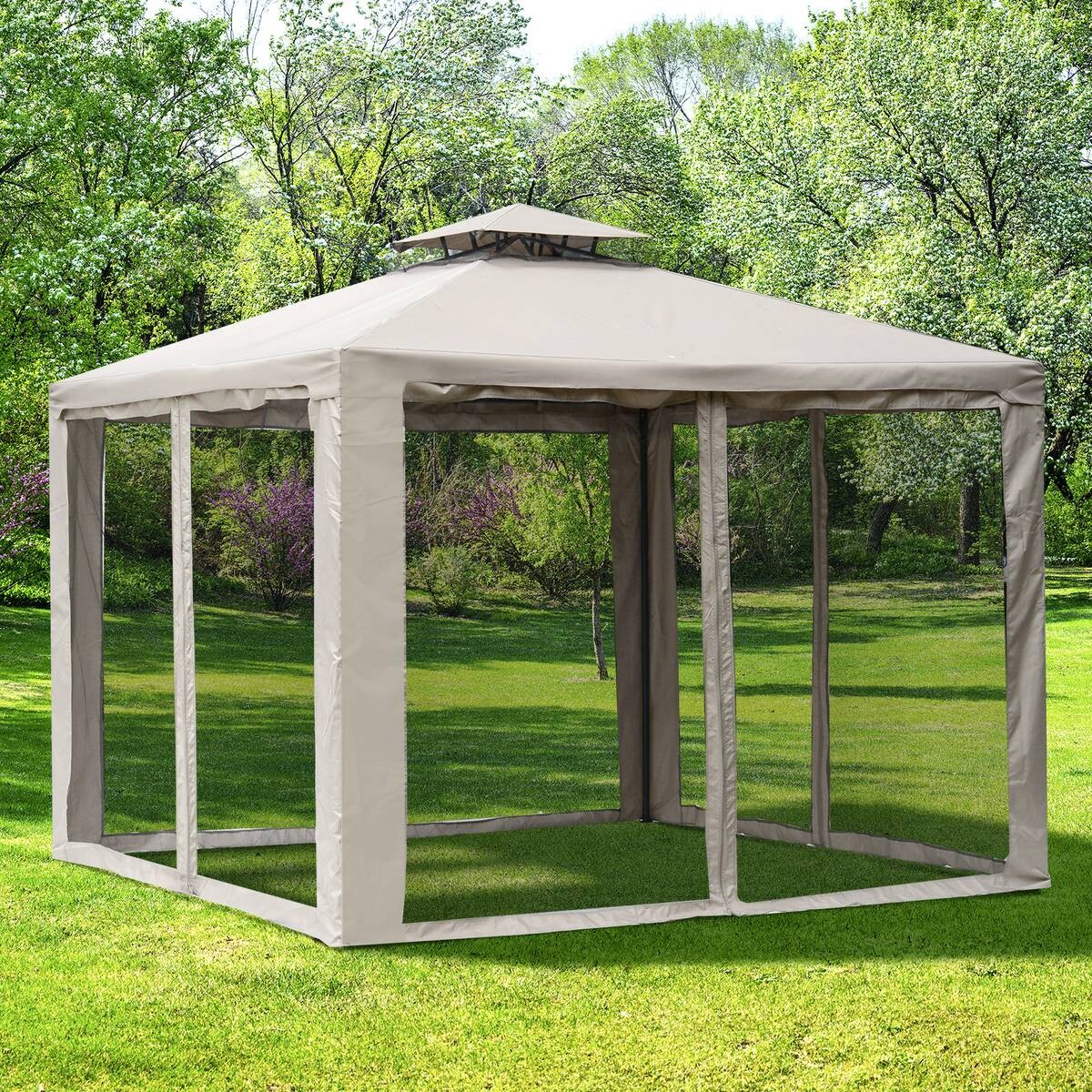 Outsunny Gartenpavillon beige Metall B/H/L: ca. 295x263x295 cm