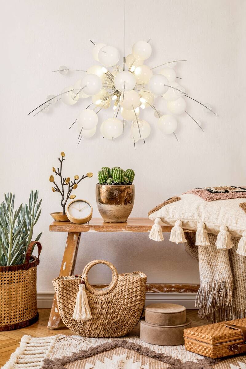 Näve Leuchten Pendelleuchte weiß Glas Metall B/H/T/D: ca. 98x187x98x98 cm G9 10 Brennstellen