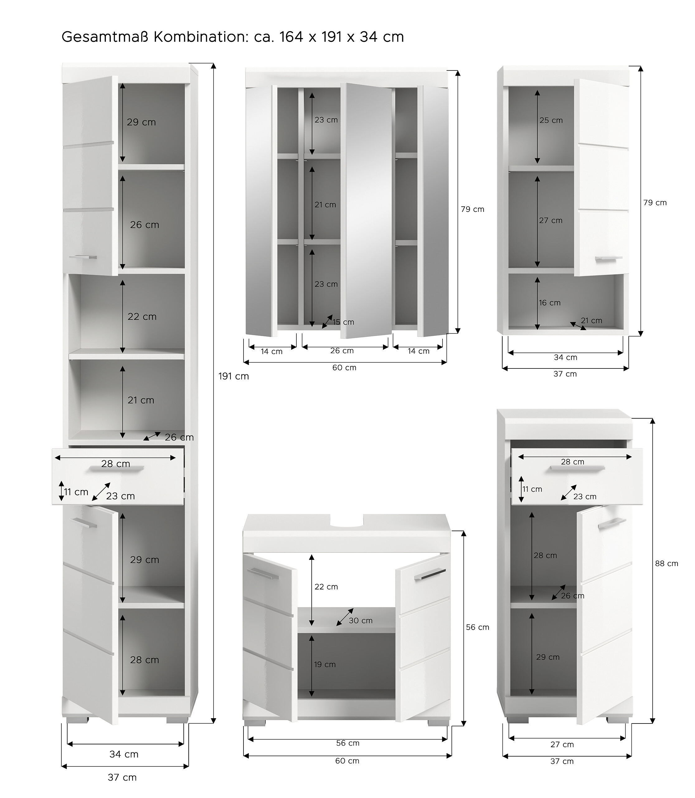 Badezimmer-Set Scout weiß weiß Hochglanz B/H/T: ca. 164x191x34 cm