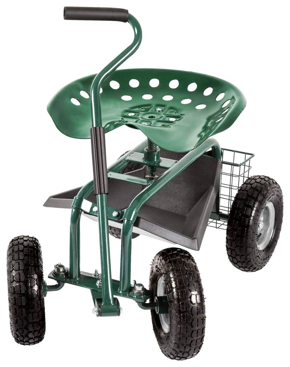 AXI Fahrbarer Gartensitz AG22 grün Metall B/H/T: ca. 53x98x112 cm