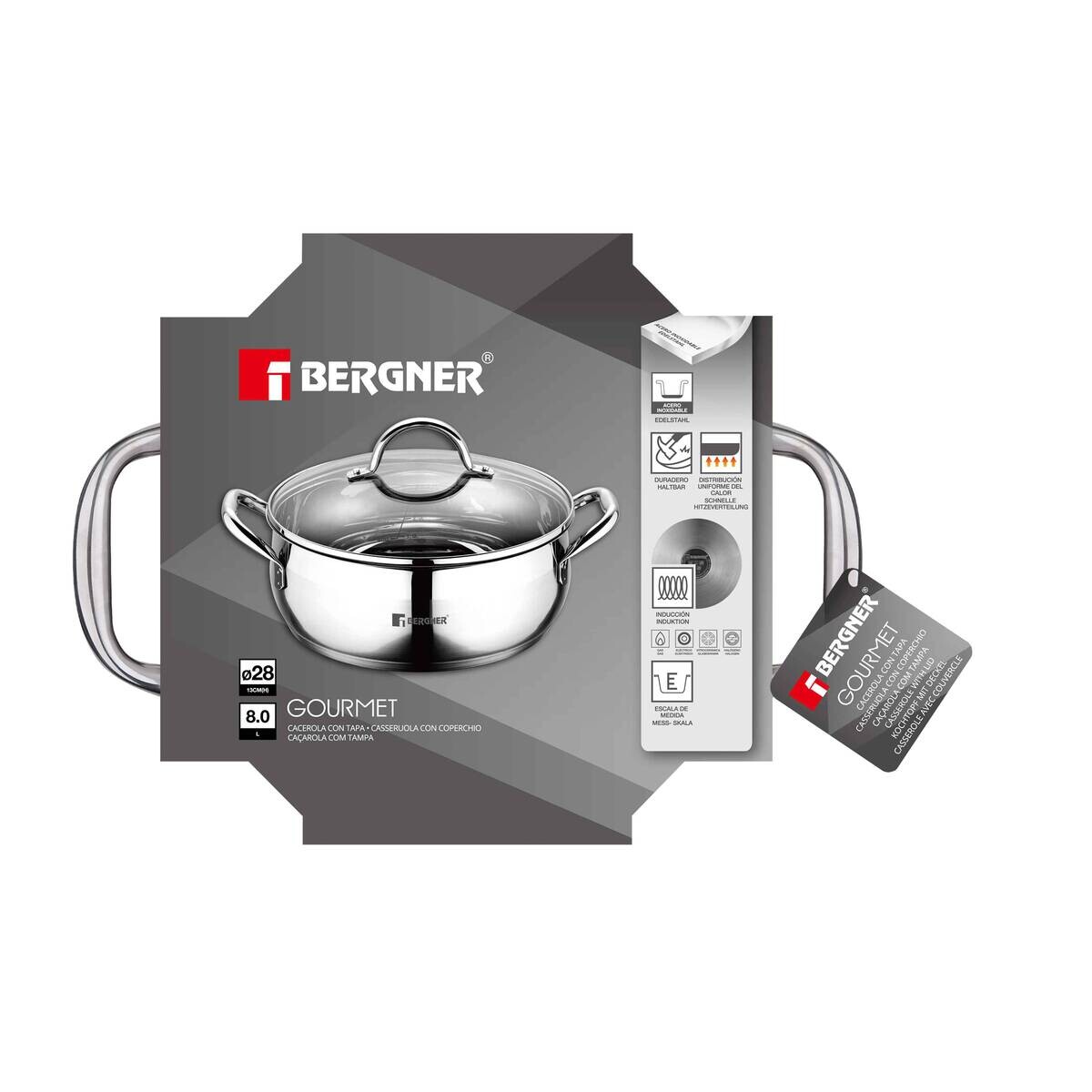 BERGNER Kochtopf GOURMET silber Edelstahl B/H/L: ca. 29,6x15,5x39 cm