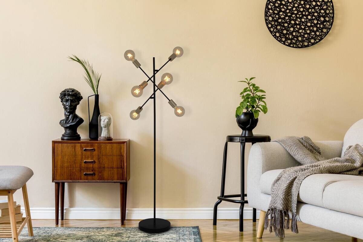 Näve Leuchten Stehleuchte schwarz Metall B/H/T/D: ca. 49x150x49x49 cm E27 6 Brennstellen
