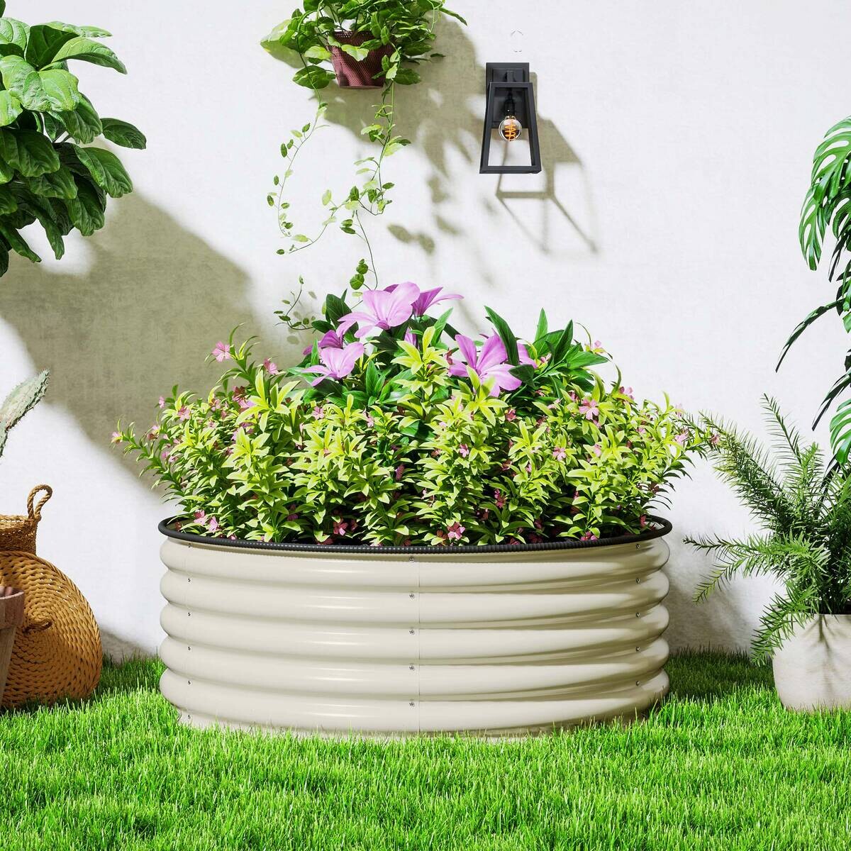 Outsunny Hochbeet cremeweiß Stahl B/H/L: ca. 120x43x120 cm