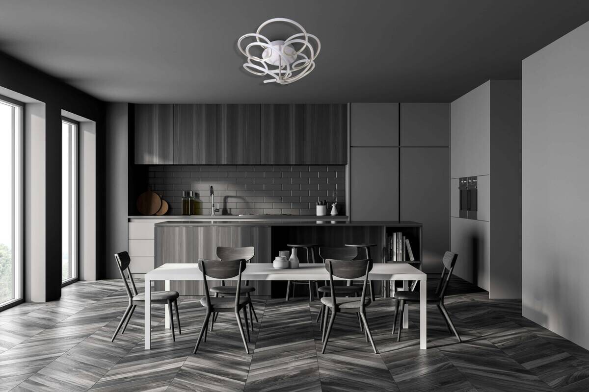 Näve Leuchten Deckenleuchte 1386850 stahlfarbig Kunststoff Metall B/H/T: ca. 57x20x57 cm null 5 Brennstellen