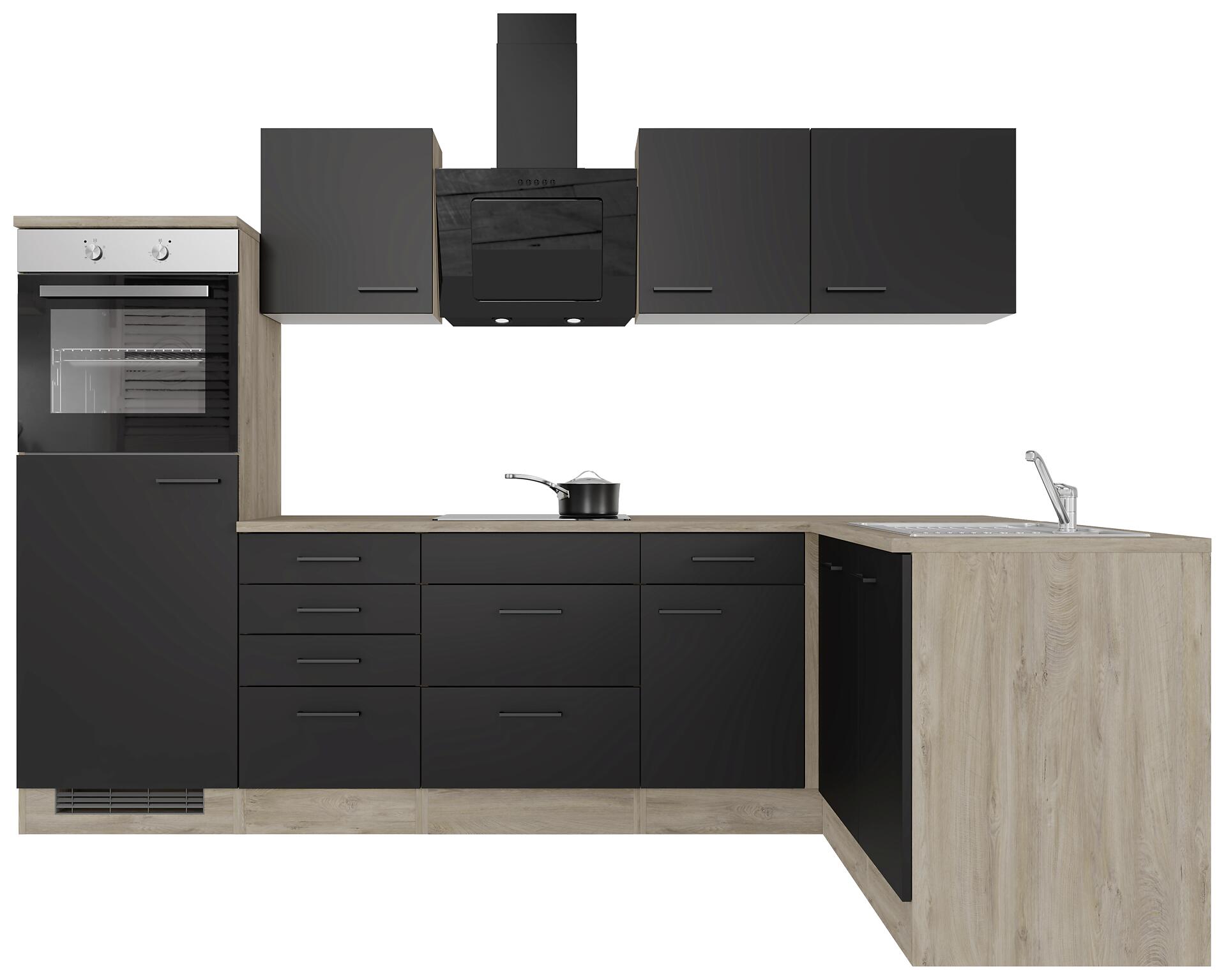 Winkelküche Capri schwarz matt B/H/T: ca. 280x200x60 cm