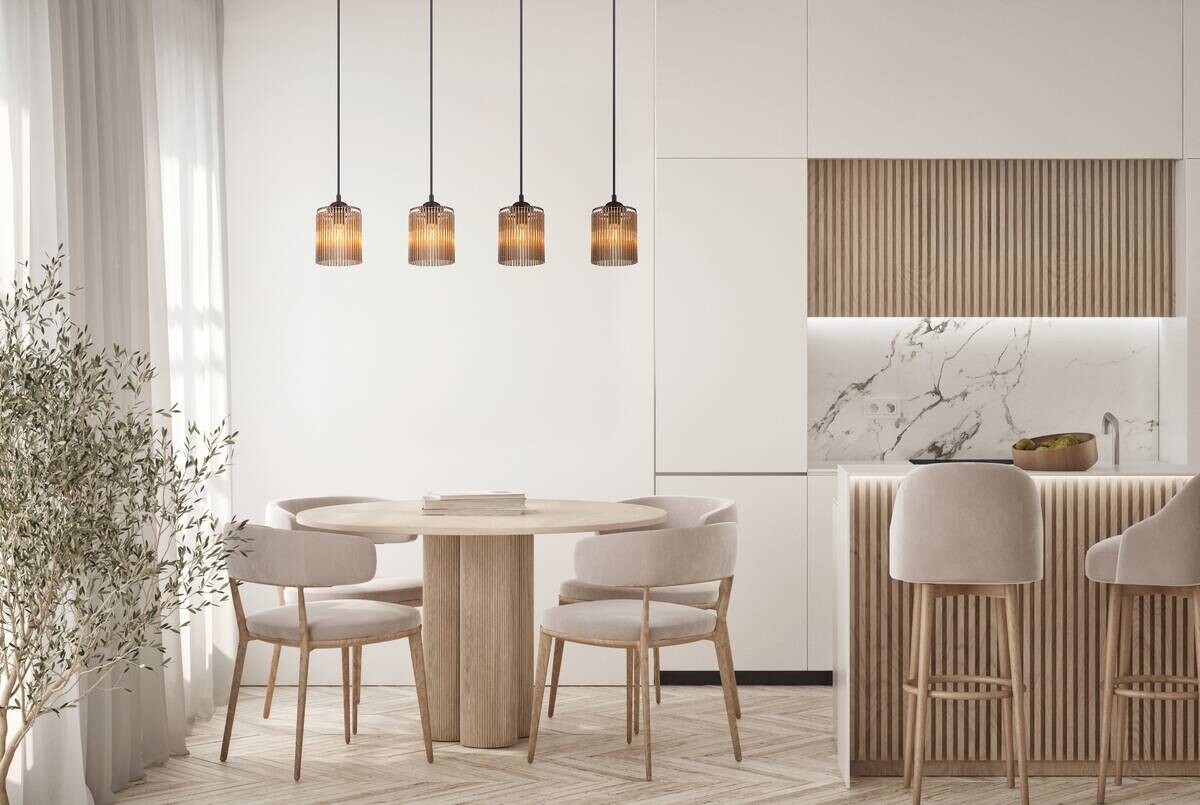 GLOBO Pendelleuchte LEEDS 33080408 schwarz Rauch Metall Kunststoff B/H/L: ca. 87x133x12 cm E14 4 Brennstellen