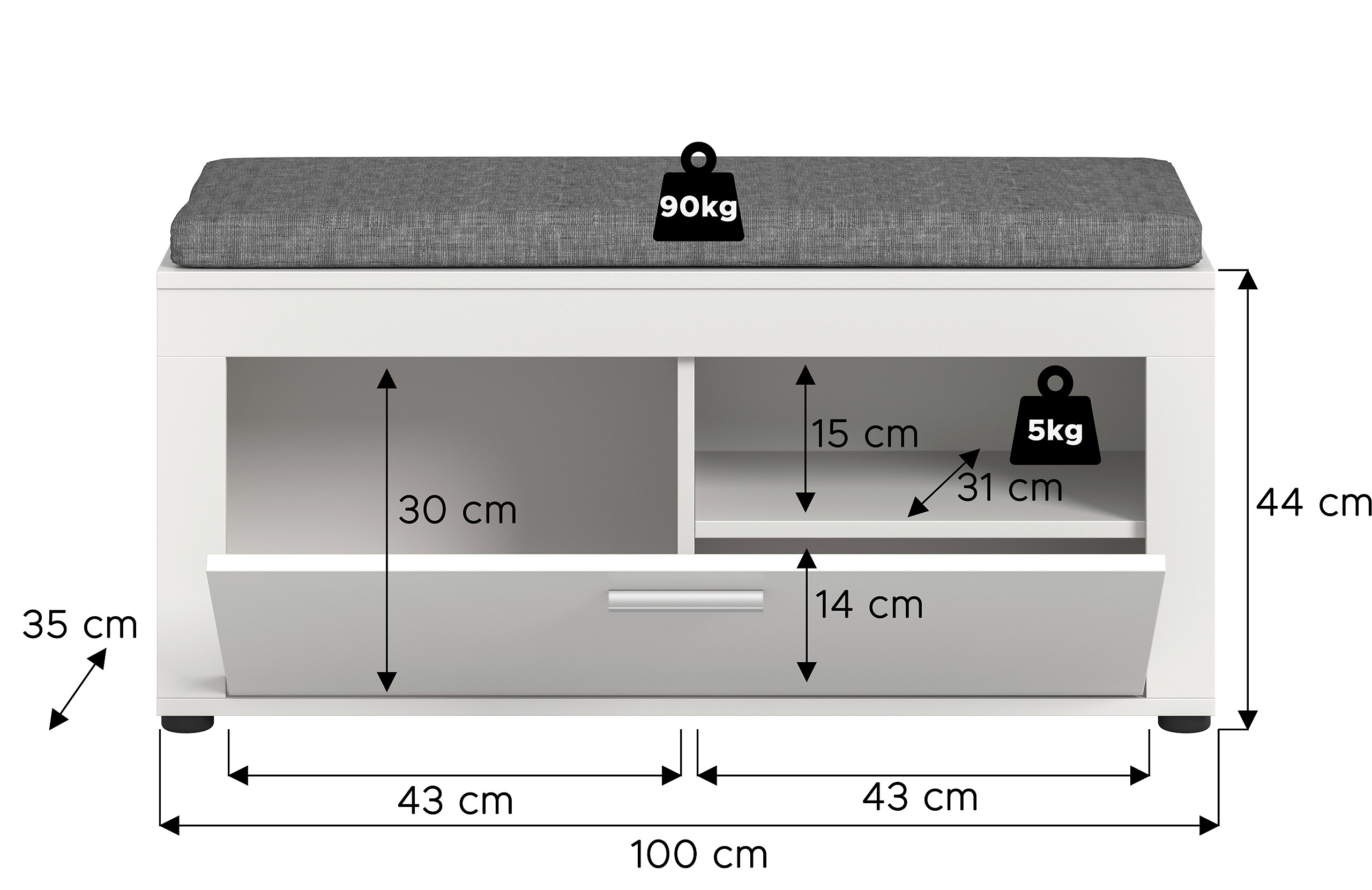 Sitzbank JAM weiß B/H/T: ca. 100x44x35 cm