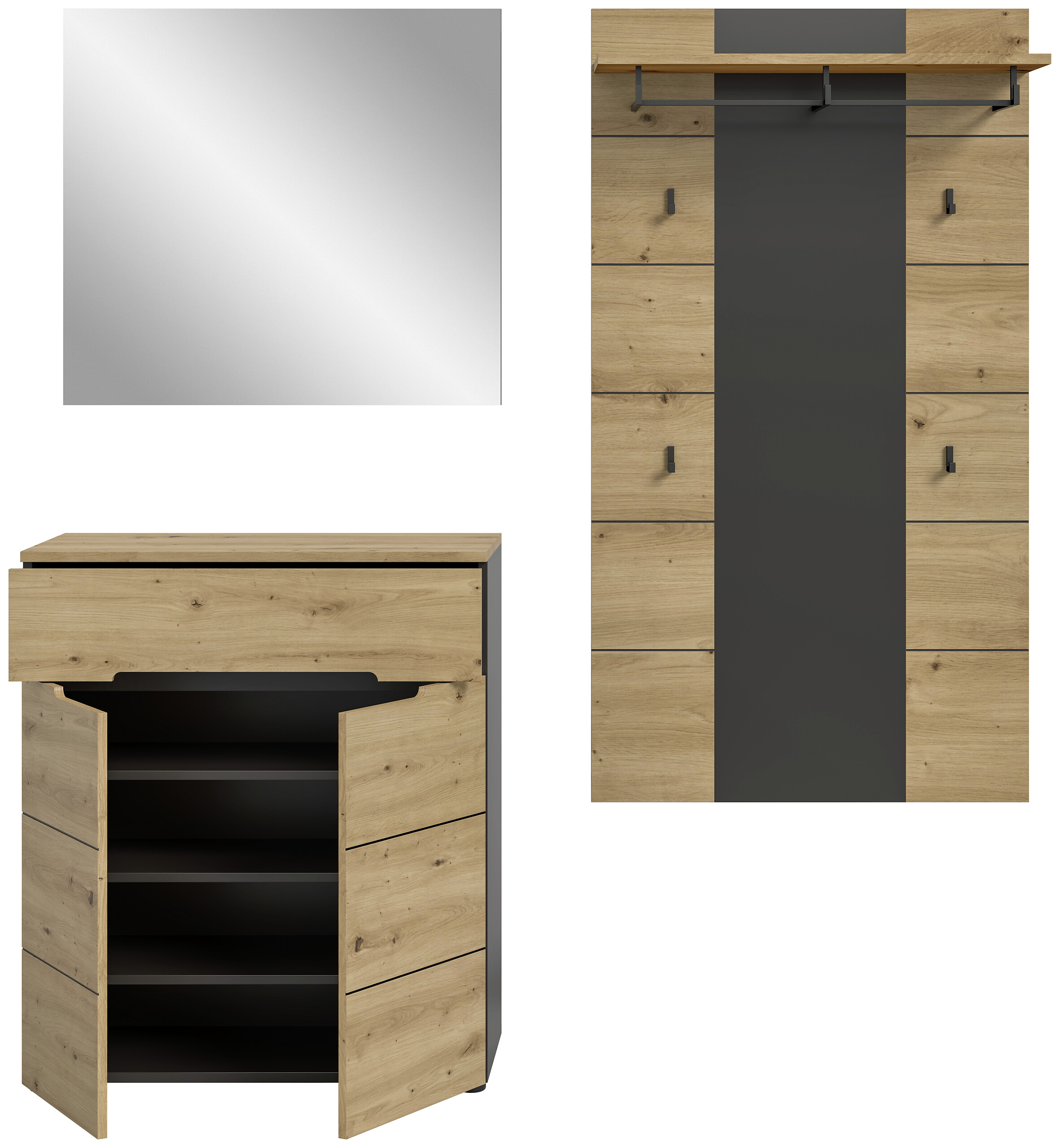 Garderobe Canu basaltgrau Nachbildung Artisan Nachbildung B/H/T: ca. 175x190x37 cm