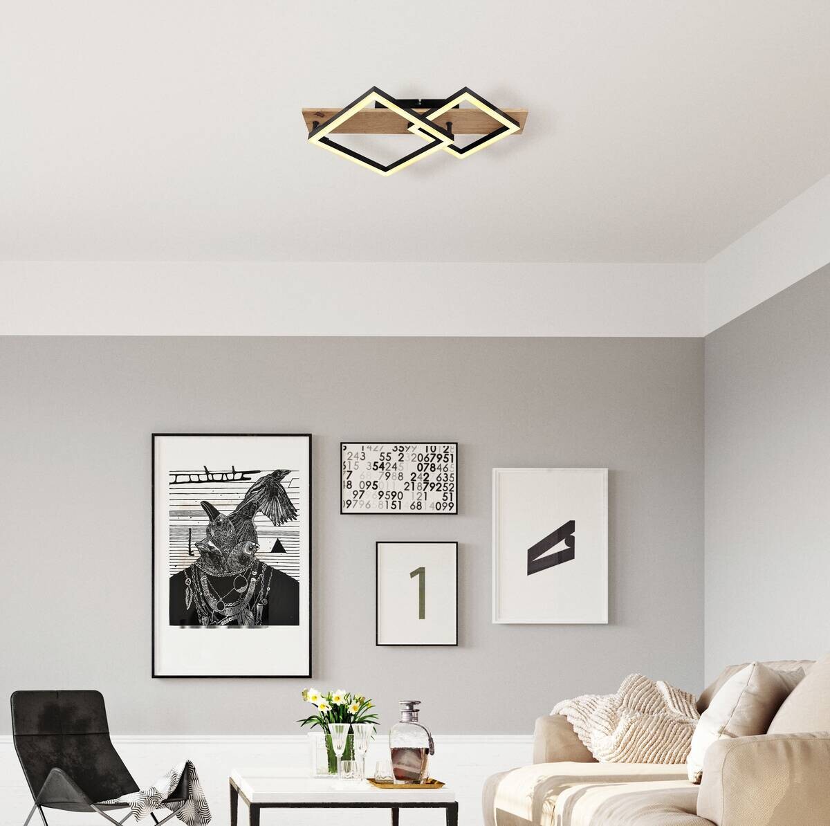 GLOBO LED-Deckenleuchte dunkelbraun schwarz Kunststoff Metall MDF B/H/T: ca. 31x8,5x47,5 cm