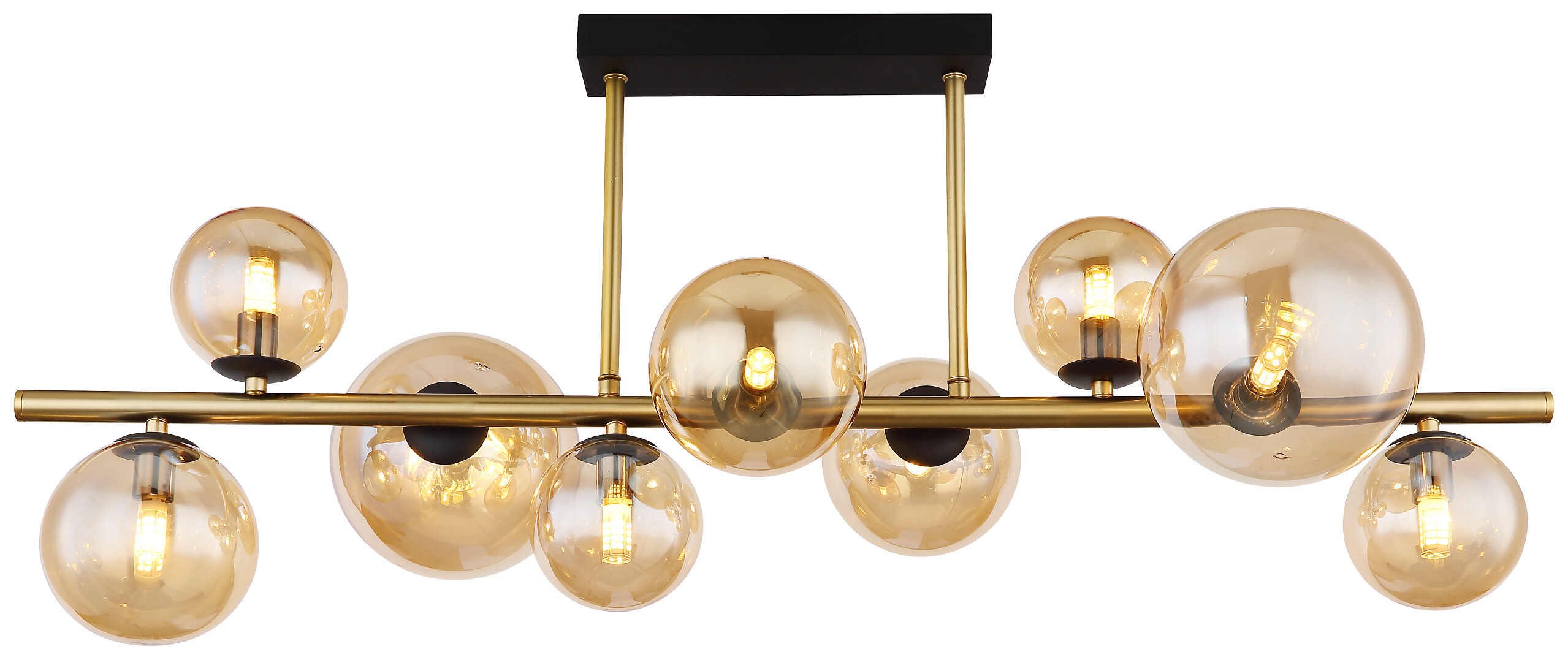 GLOBO Deckenleuchte 56135-9D amber schwarz messing Glas Metall B/H/L: ca. 30x38x87 cm G9 9 Brennstellen