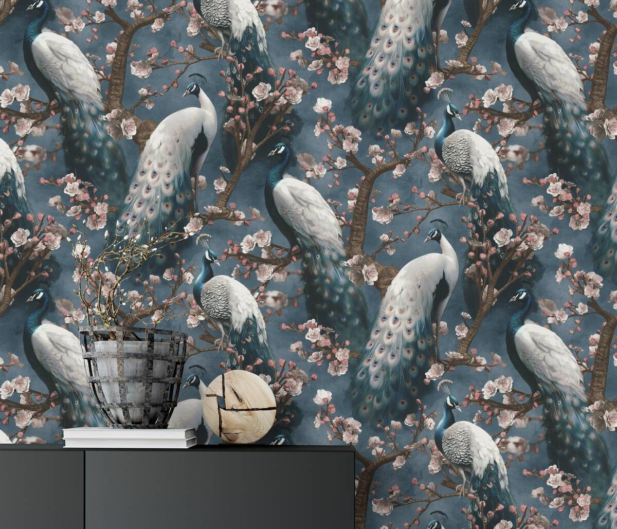 Erismann Vliestapete Pfau blau B/L: ca. 53x1005 cm