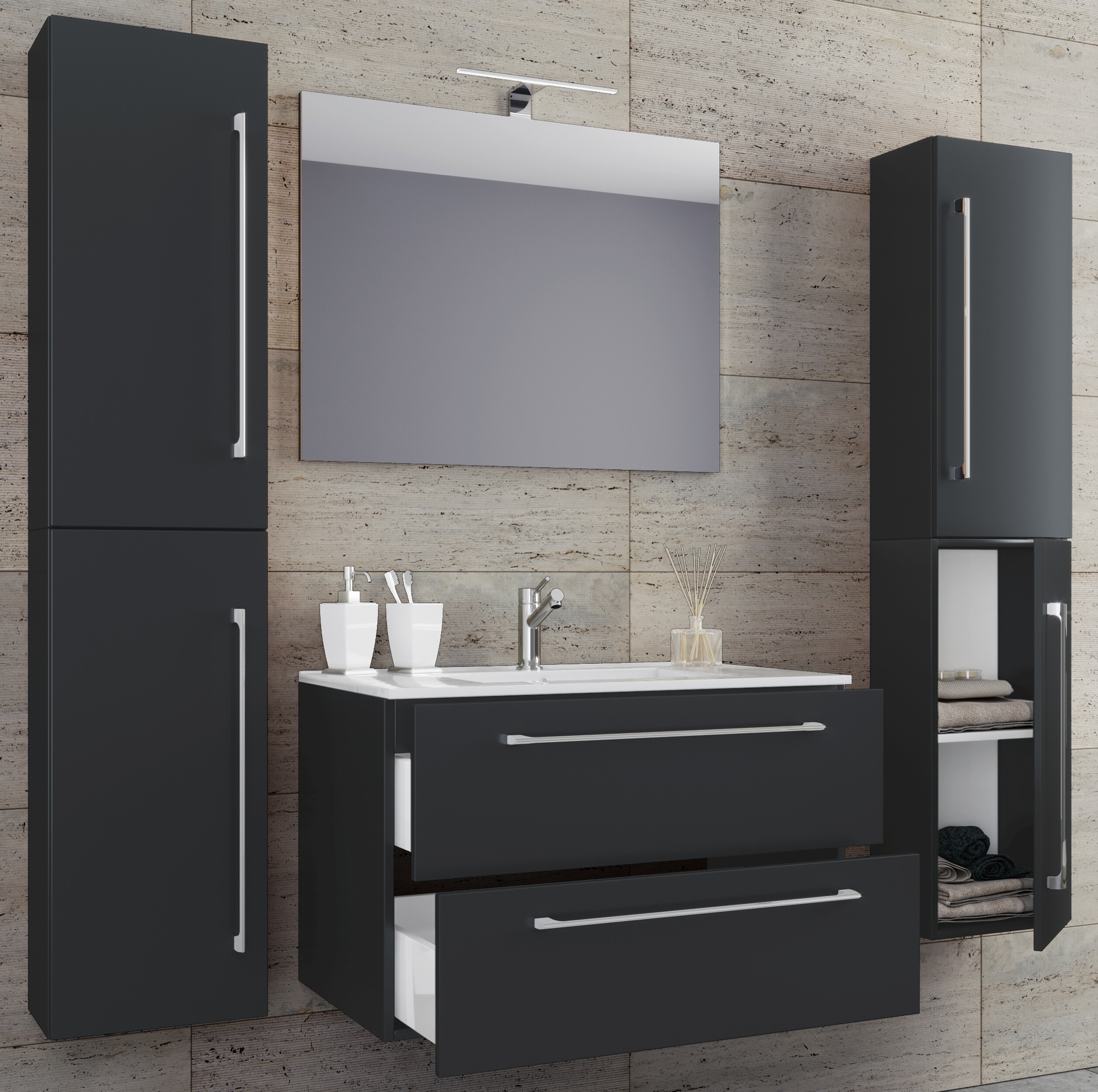 Waschplatz 5tlg-Badinos schwarz B/H/T: ca. 80x50x46 cm