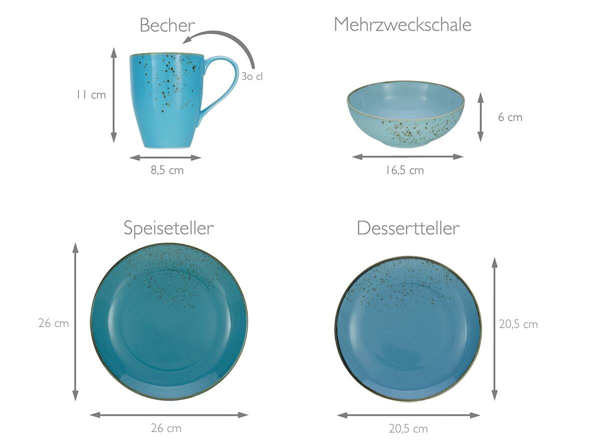 CreaTable Kombiservice Nature Collection Aqua blau Keramik 16 tlg.