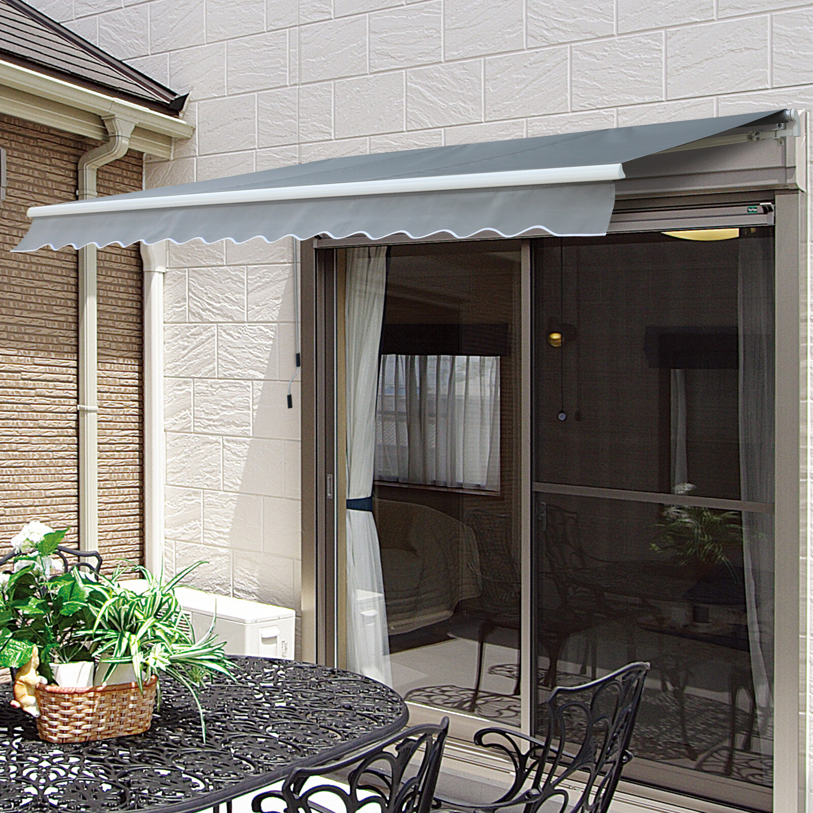 Outsunny Gelenkarmmarkise grau B/L: ca. 400x300 cm